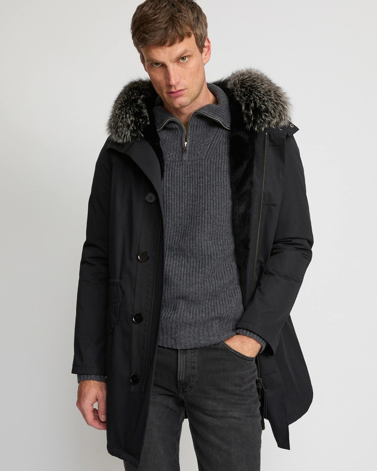 Iconic parka in technical cotton with fox and rabbit fur