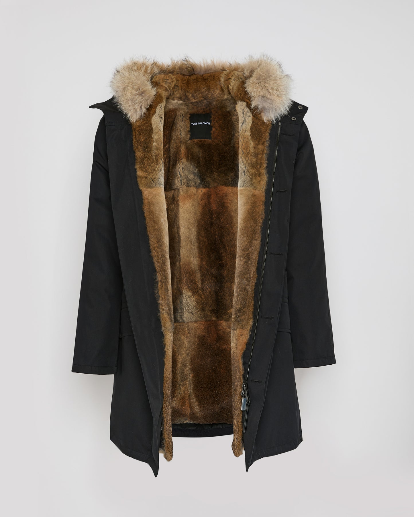 Long Iconic parka in technical cotton with coyote and rabbit fur - Yves Salomon