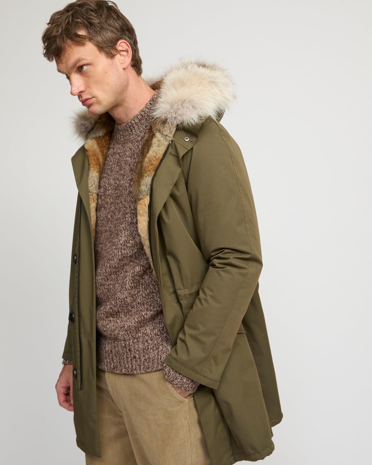 Long Iconic parka in technical cotton with coyote and rabbit fur - Yves Salomon
