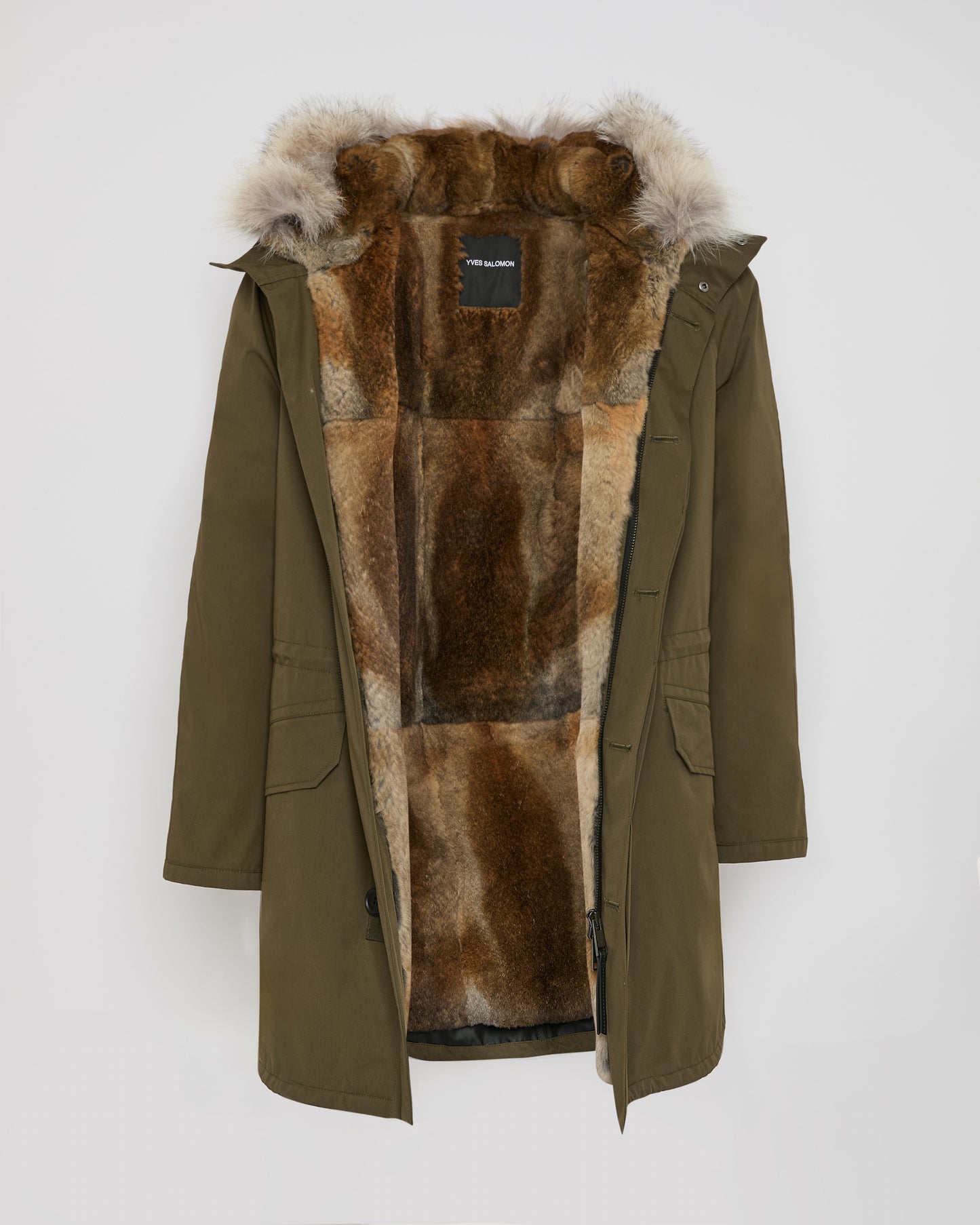 Long Iconic parka in technical cotton with coyote and rabbit fur - Yves Salomon