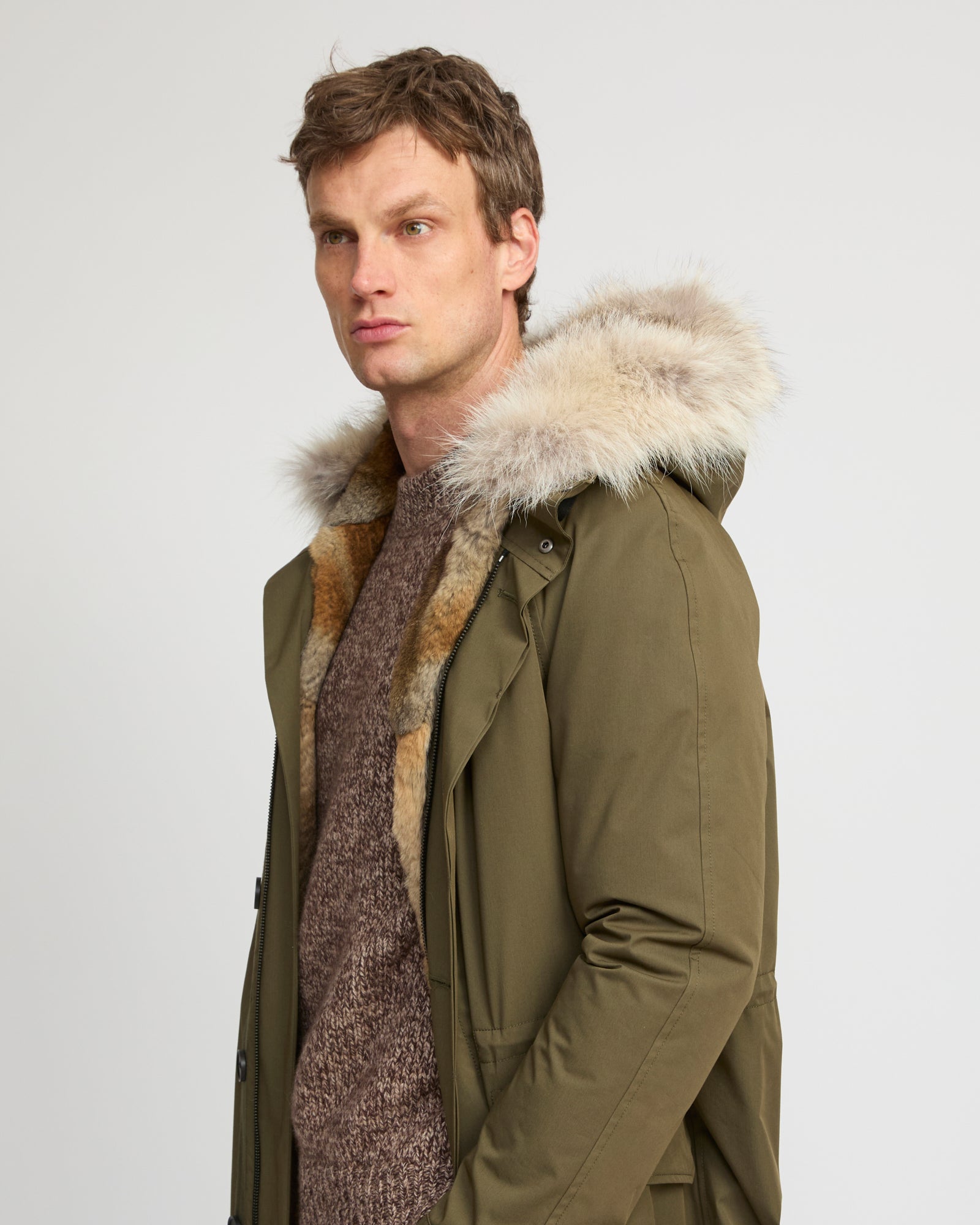Long Iconic parka in technical cotton with coyote and rabbit fur - Yves Salomon