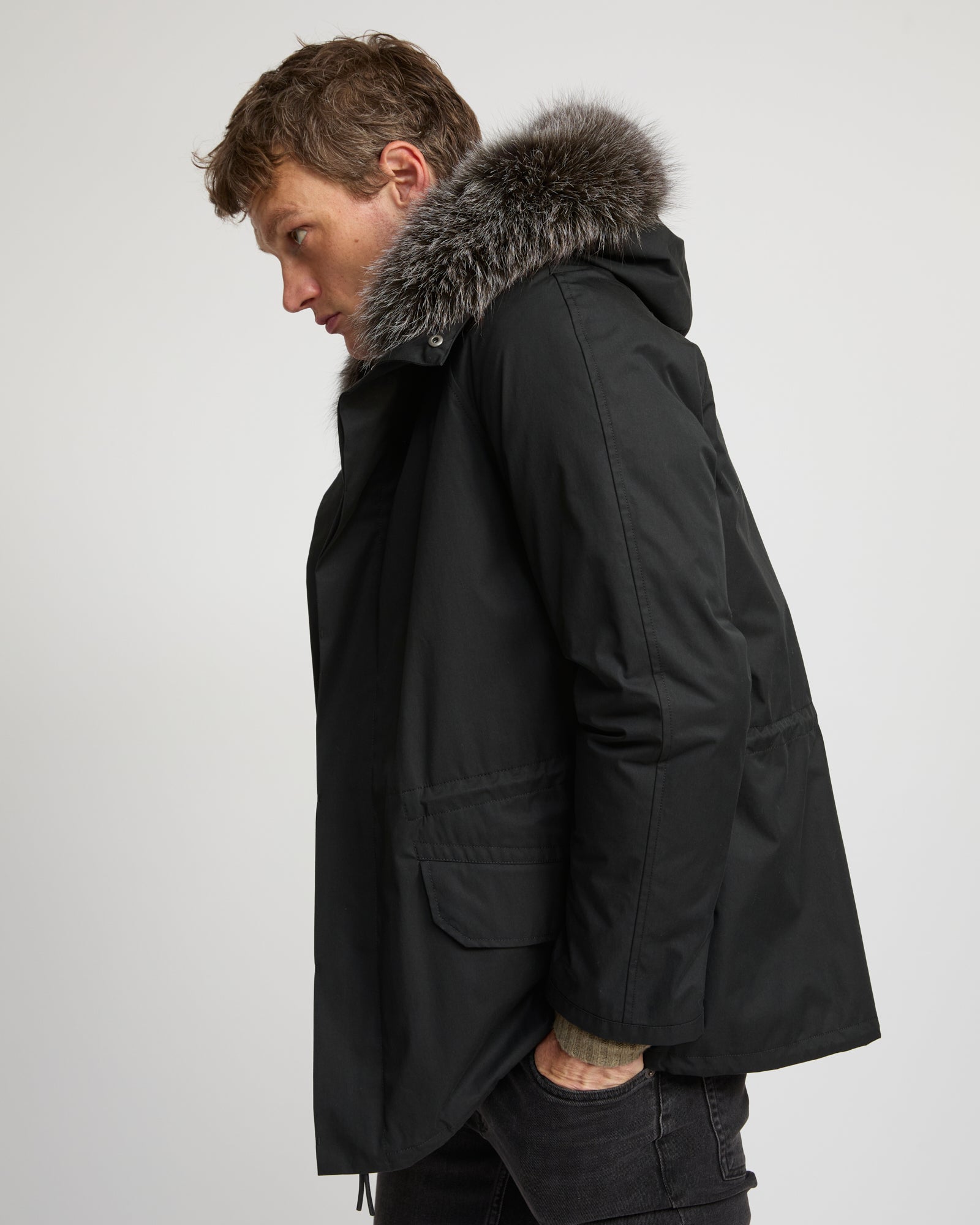 Short Iconic Parka In waterproof Cotton Blend with Fox Fur and Rabbit Fur - Yves Salomon