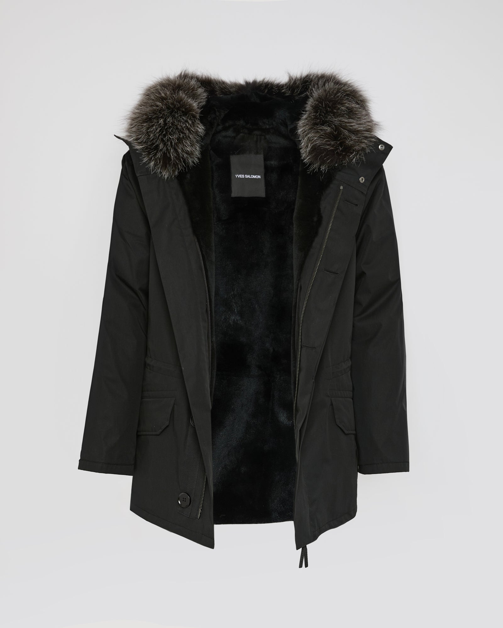 Short Iconic Parka In waterproof Cotton Blend with Fox Fur and Rabbit Fur - Yves Salomon