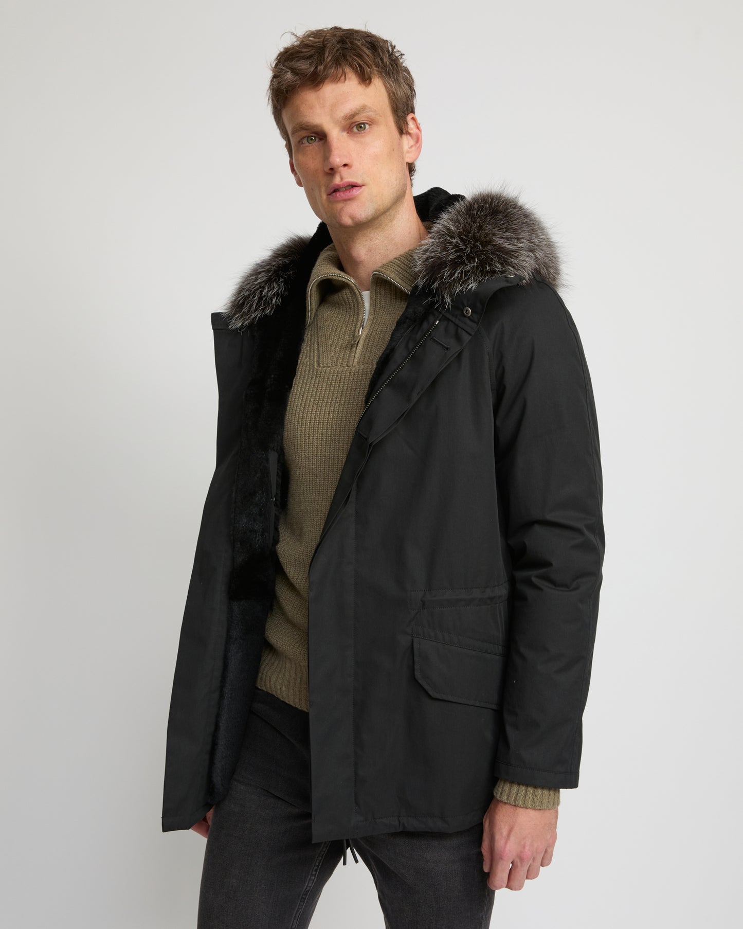 Short Iconic Parka In waterproof Cotton Blend with Fox Fur and Rabbit Fur - Yves Salomon