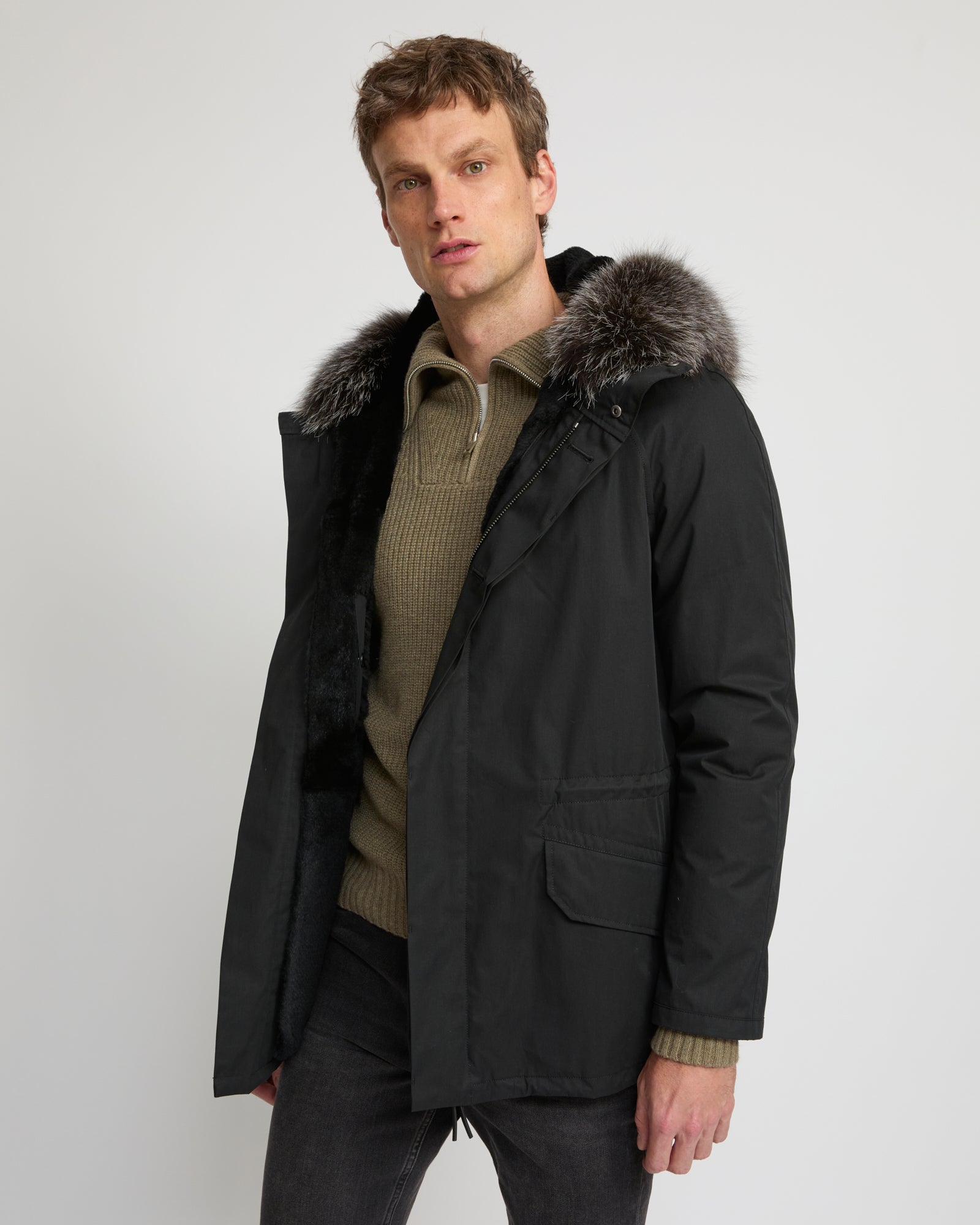 Short Iconic Parka In waterproof Cotton Blend with Fox Fur and Rabbit Fur - Yves Salomon
