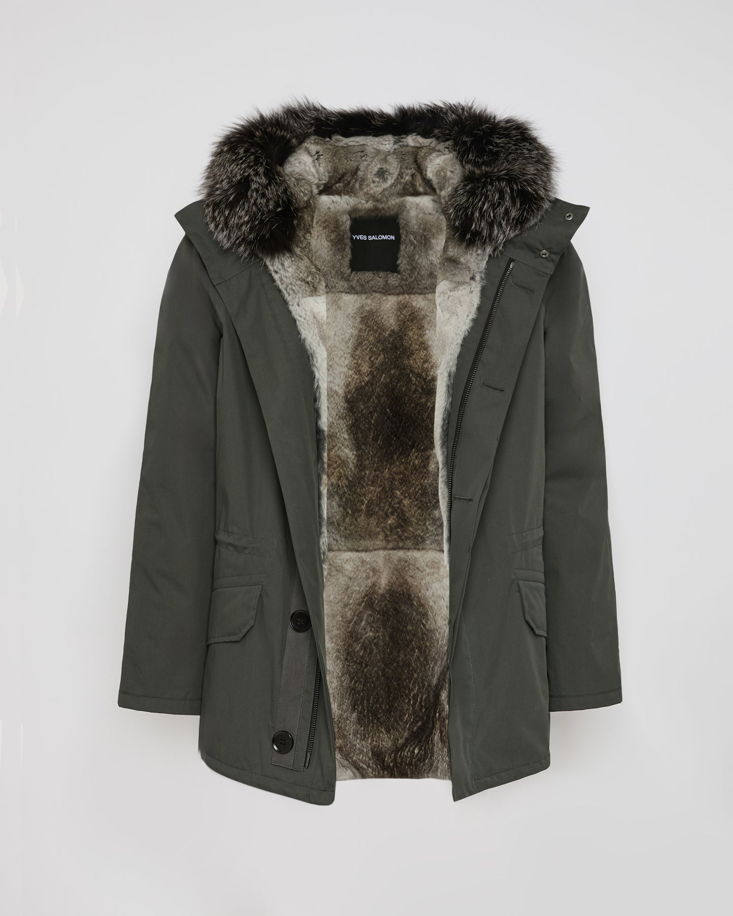 Short Iconic Parka In waterproof Cotton Blend with Fox Fur and Rabbit Fur - Yves Salomon