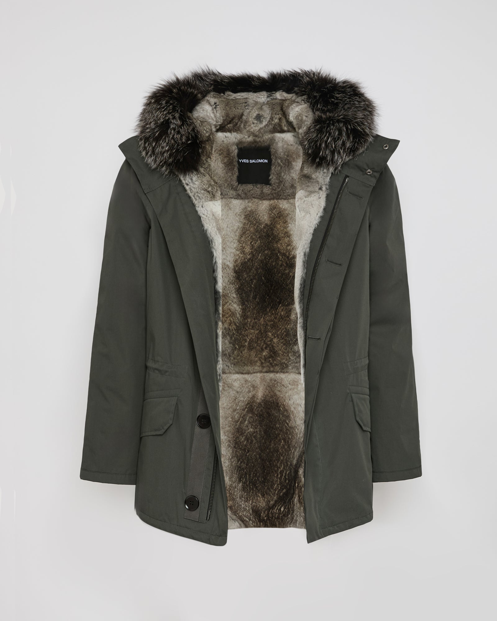 Short Iconic Parka In waterproof Cotton Blend with Fox Fur and Rabbit Fur - Yves Salomon