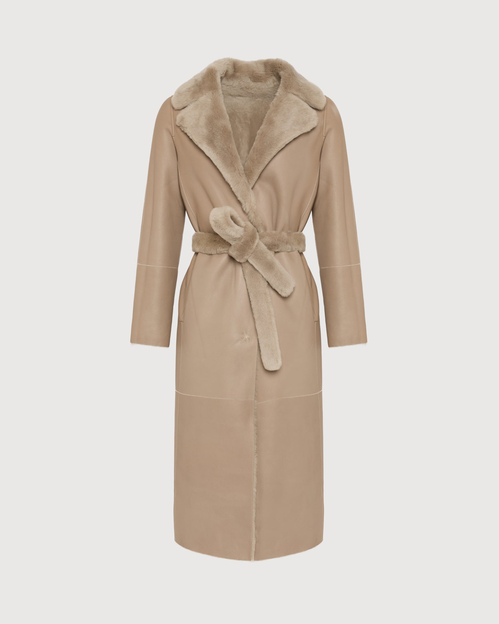 Long reversible belted shearling coat - Yves Salomon