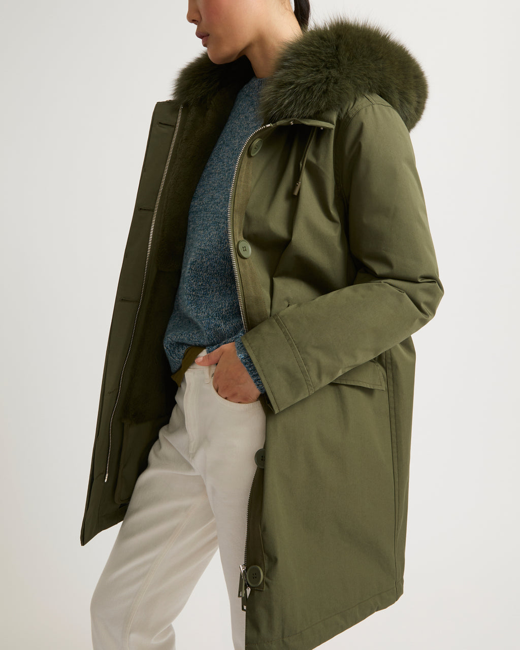 Regular parka in waterproof cotton blend with fox and rabbit Regular parka in waterproof cotton blend with fox and rabbit