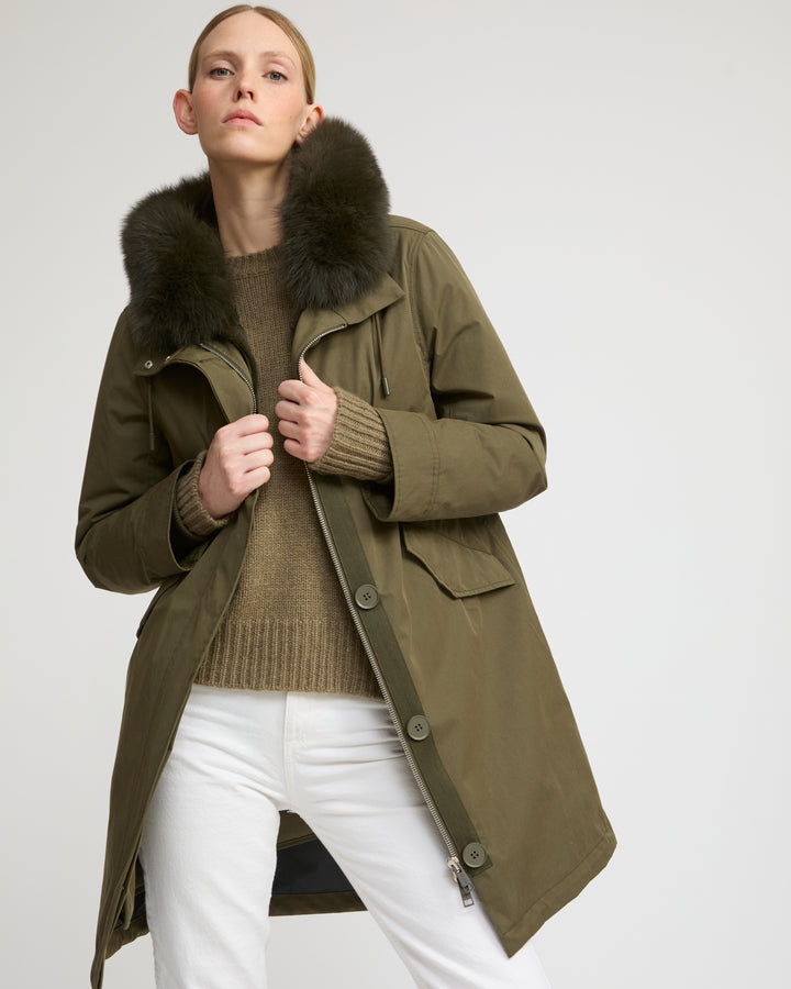 Long Iconic parka in waterproof cotton blend with fox and rabbit fur - Yves Salomon