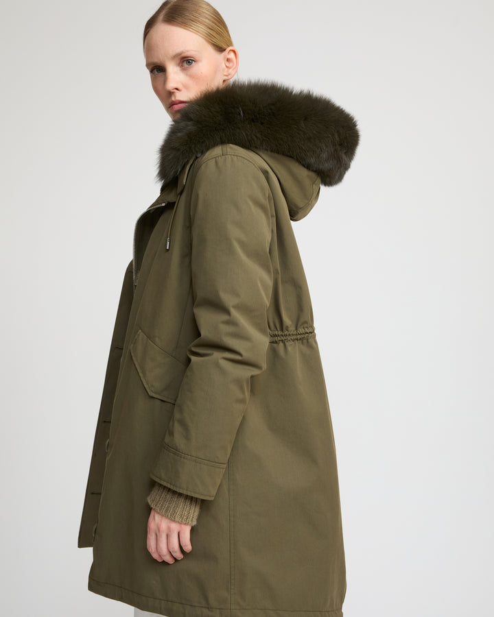 Long Iconic parka in waterproof cotton blend with fox and rabbit fur - Yves Salomon