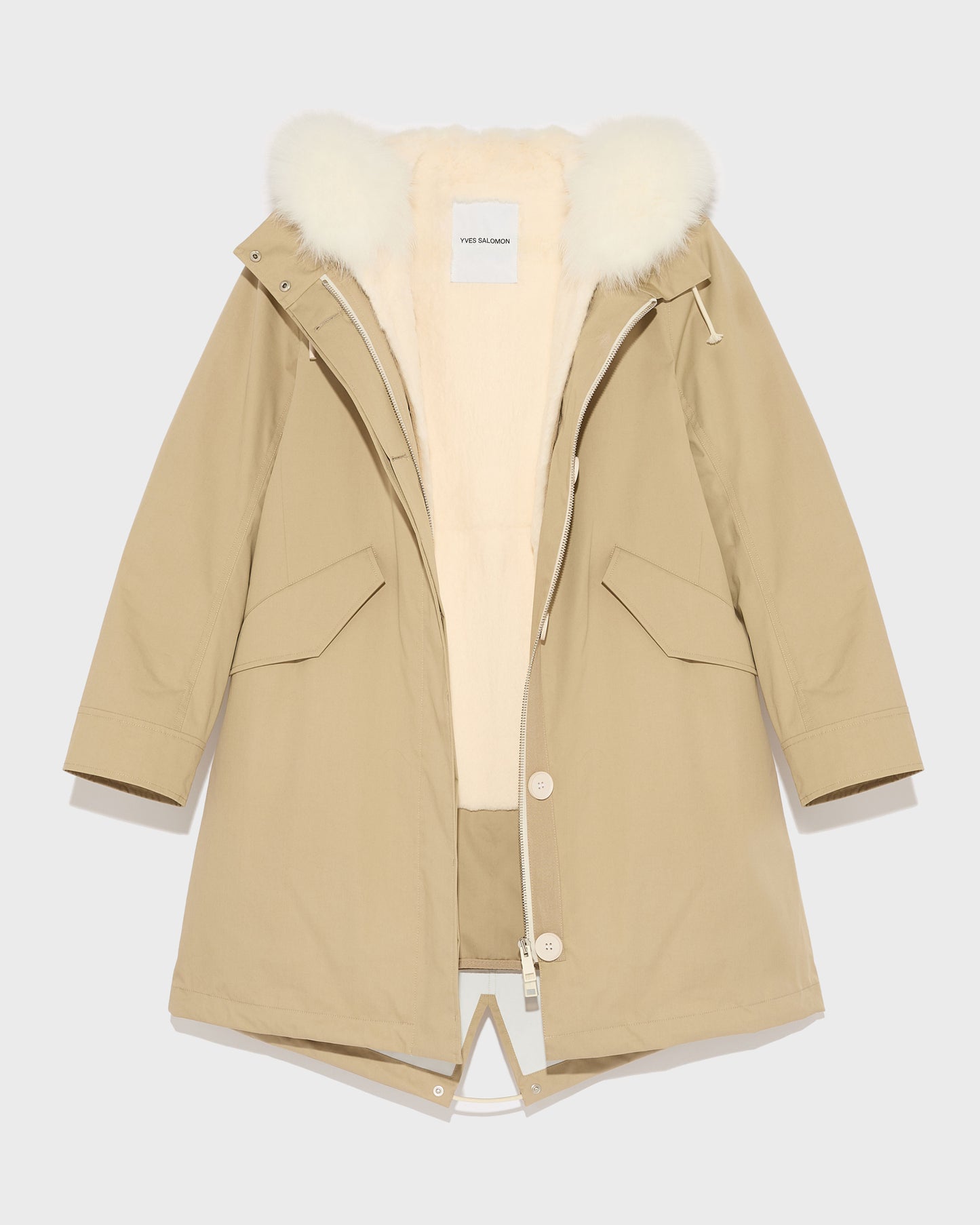 Long Iconic parka in waterproof cotton blend with fox and rabbit fur -Yves Salomon