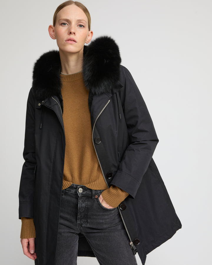 Long Iconic parka in waterproof cotton blend with fox and rabbit fur - Yves Salomon