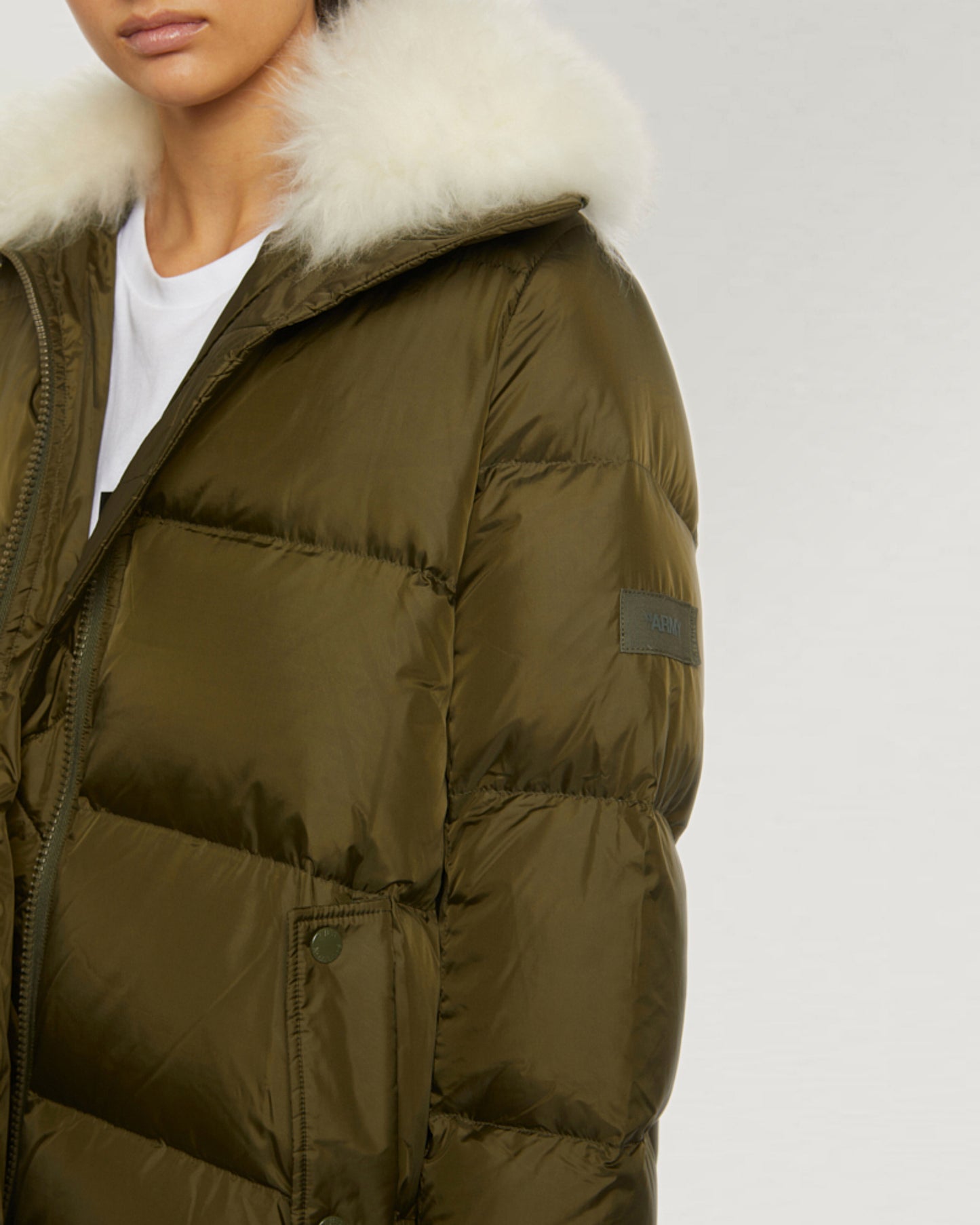 Winter sale & boxing day Yves Salomon -"A" line down jacket with lambskin collar in vaporous wool