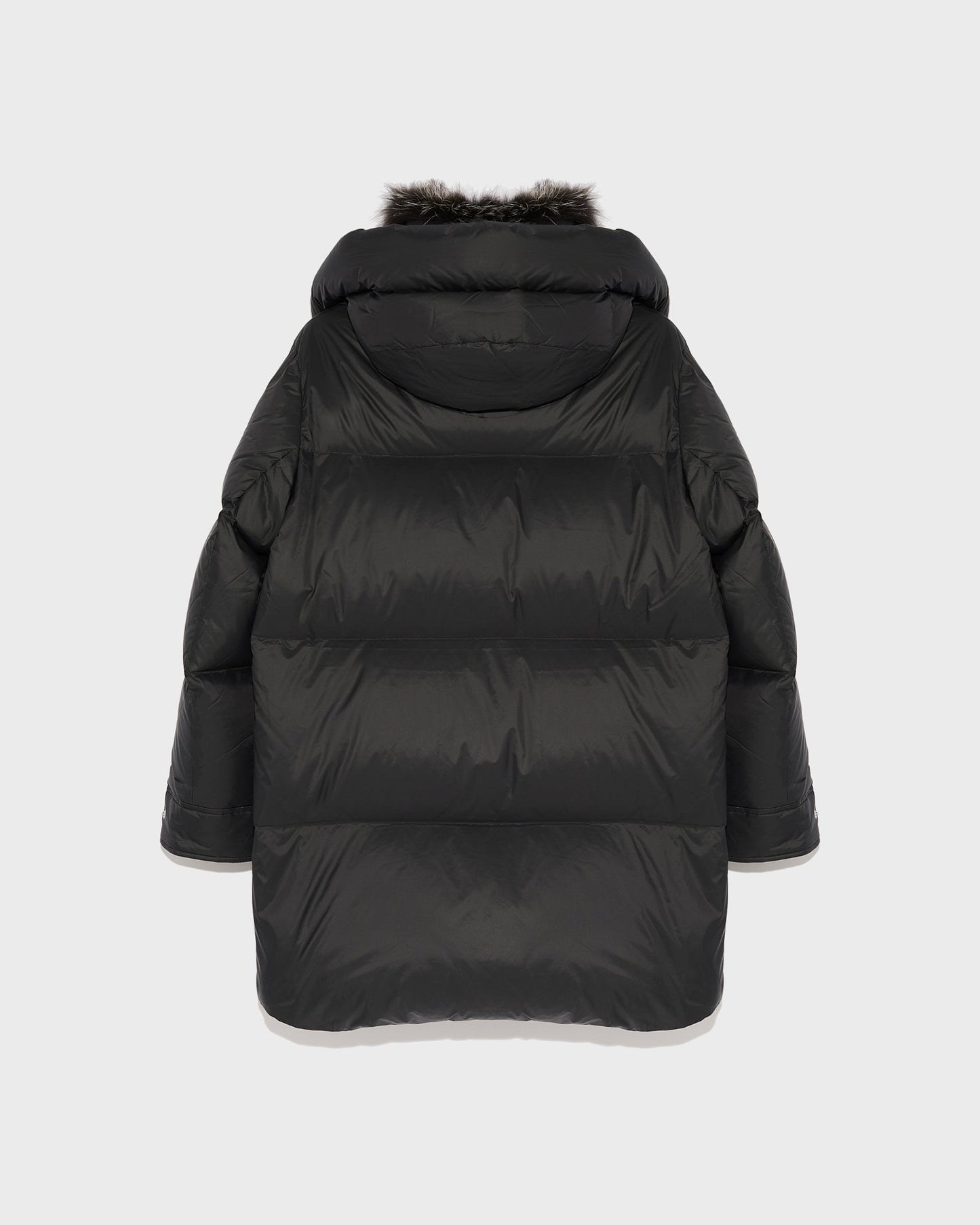 3/4 down jacket in water-repellent technical fabric with fox fur collar trim