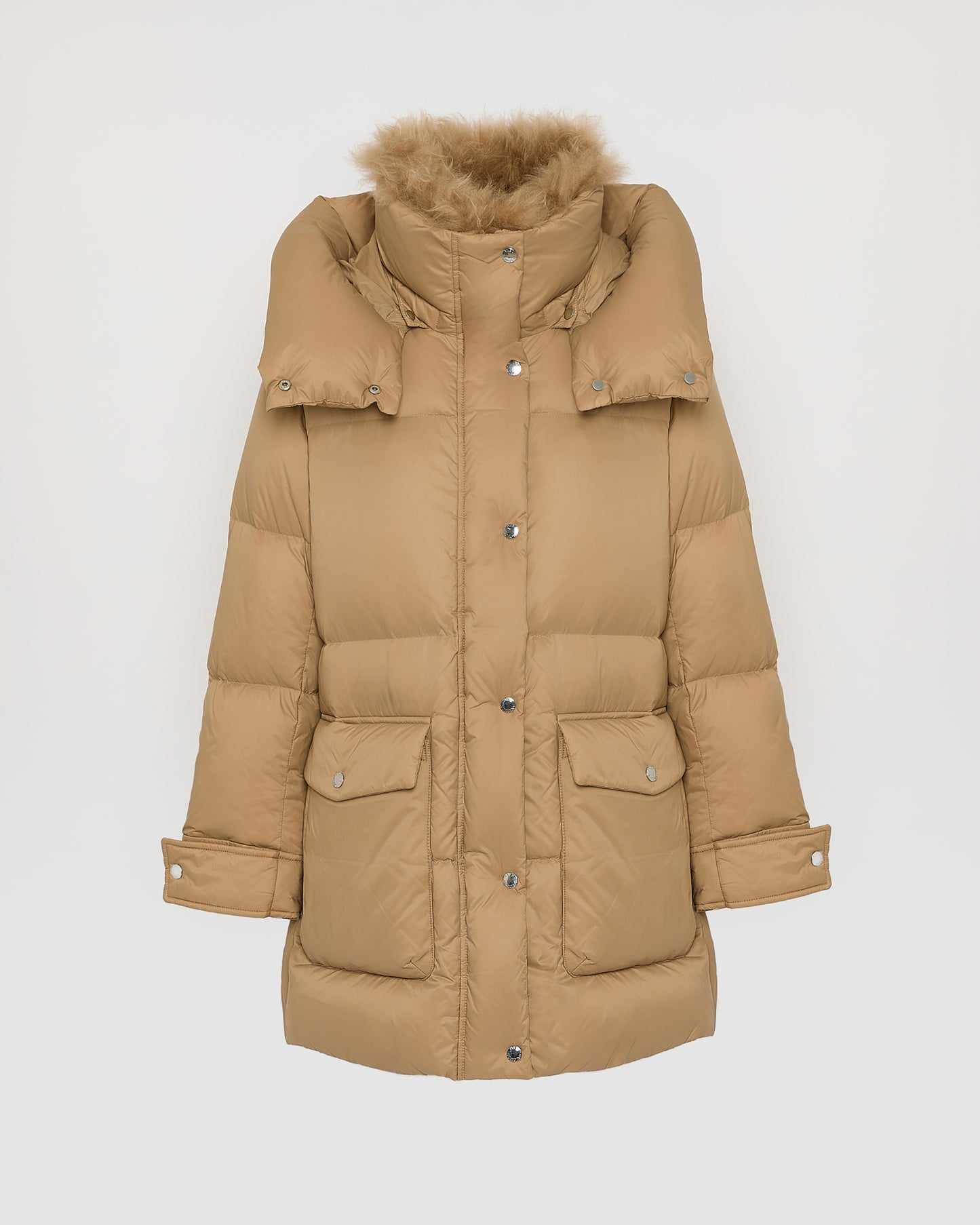 3/4 hooded down jacket in Tibetan lambswool - Yves Salomon