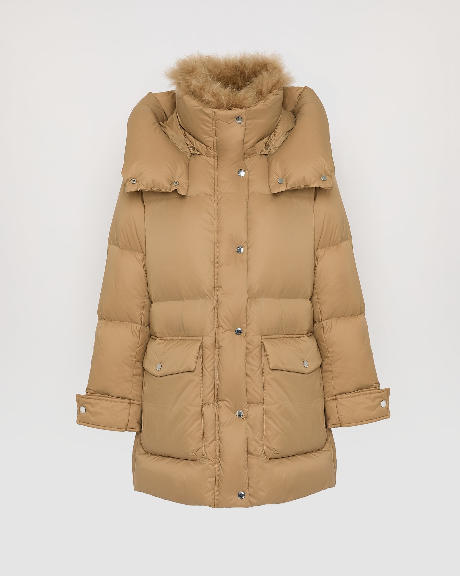 3/4 hooded down jacket in Tibetan lambswool - Yves Salomon