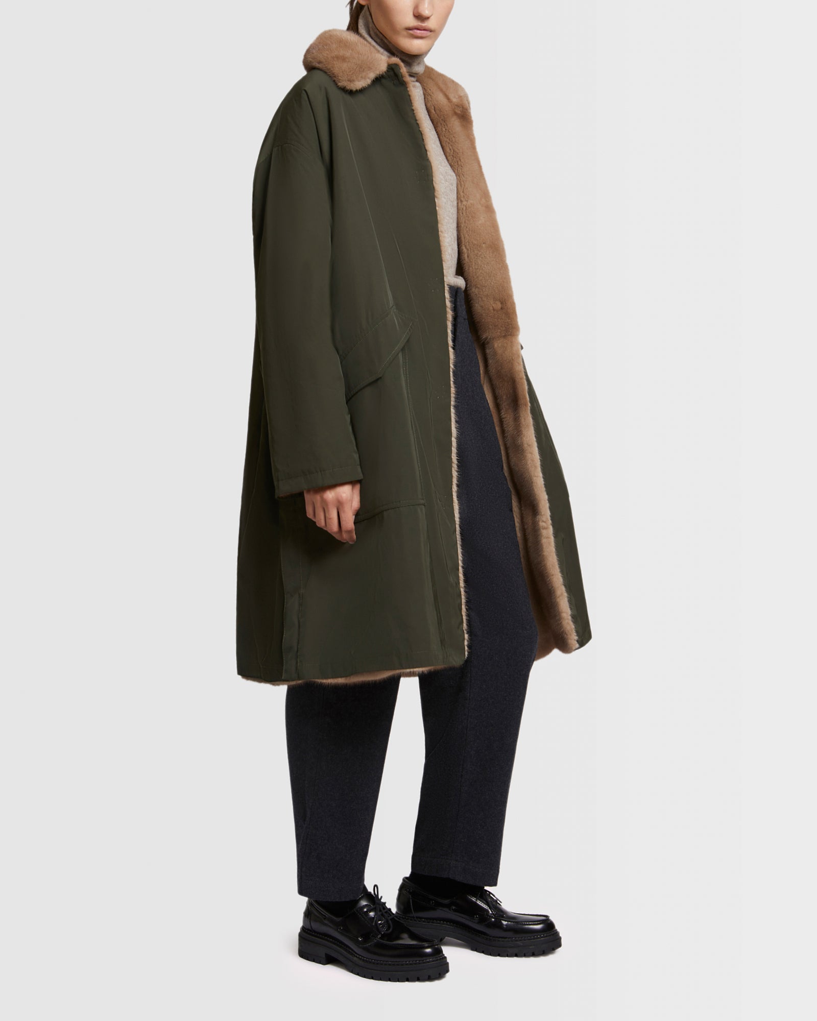 Mink fur and reversible technical fabric shirt collar parka -Yves Salomon