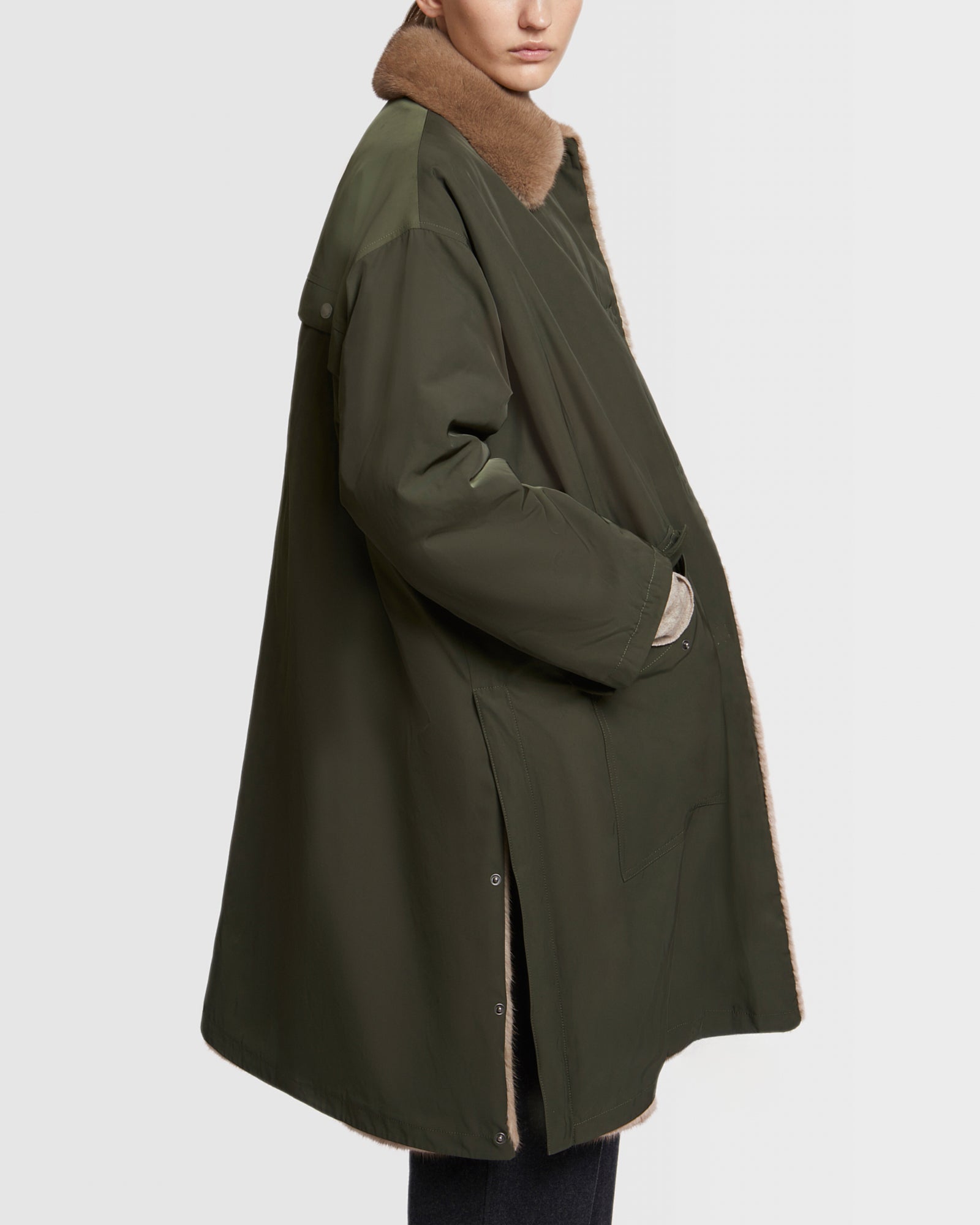 Mink fur and reversible technical fabric shirt collar parka -Yves Salomon