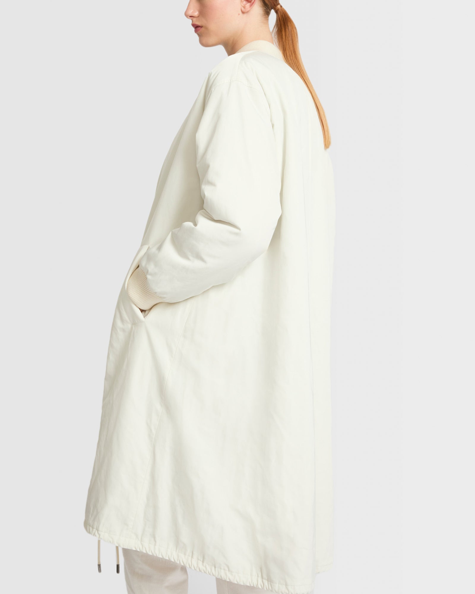 【y】ENOF twill long coat ホワイト M ENOF（イナフ）の「twill long coat（ステンカラーコート）」 - WEAR