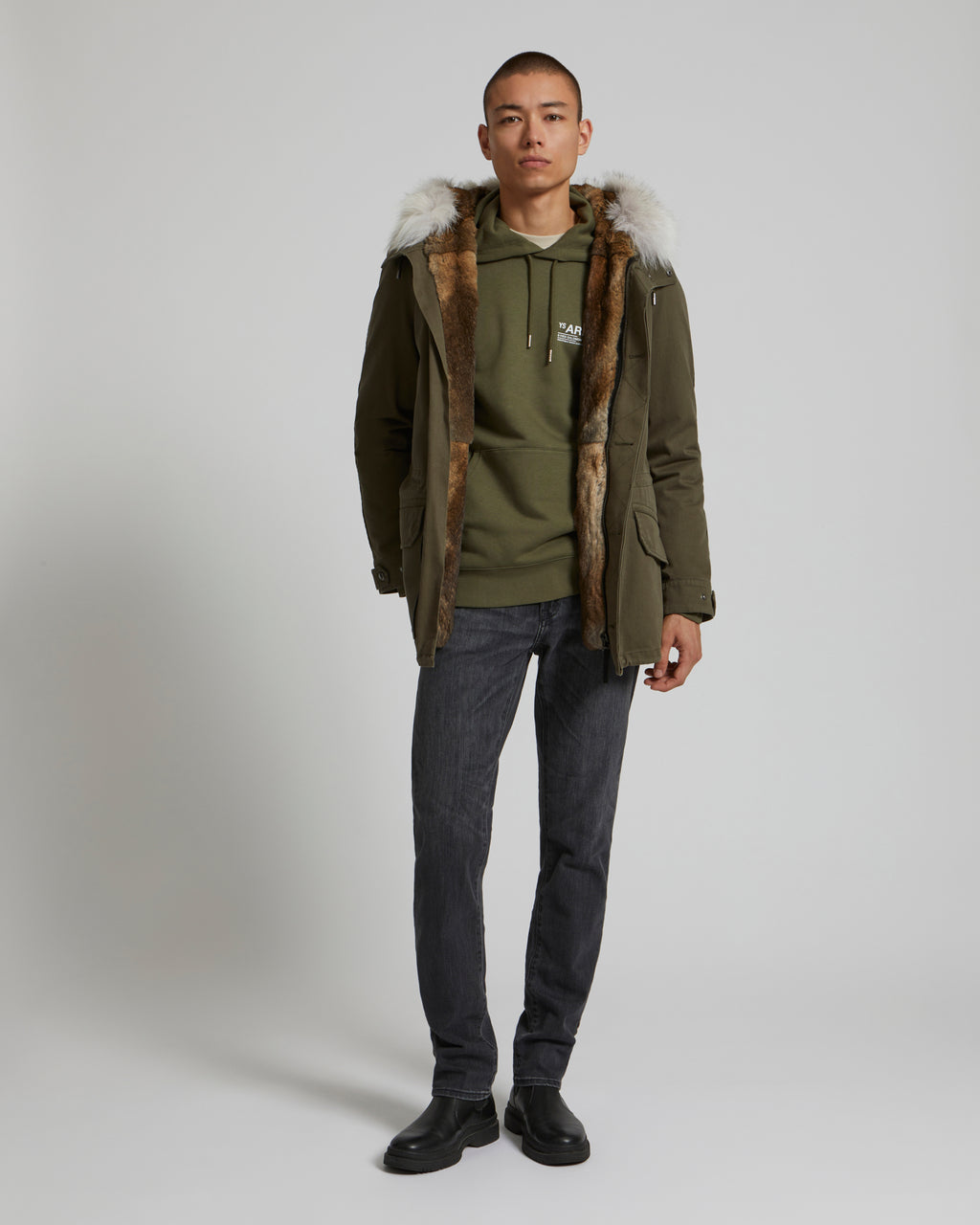 Short Iconic Parka In Cotton Gabardine And Fur