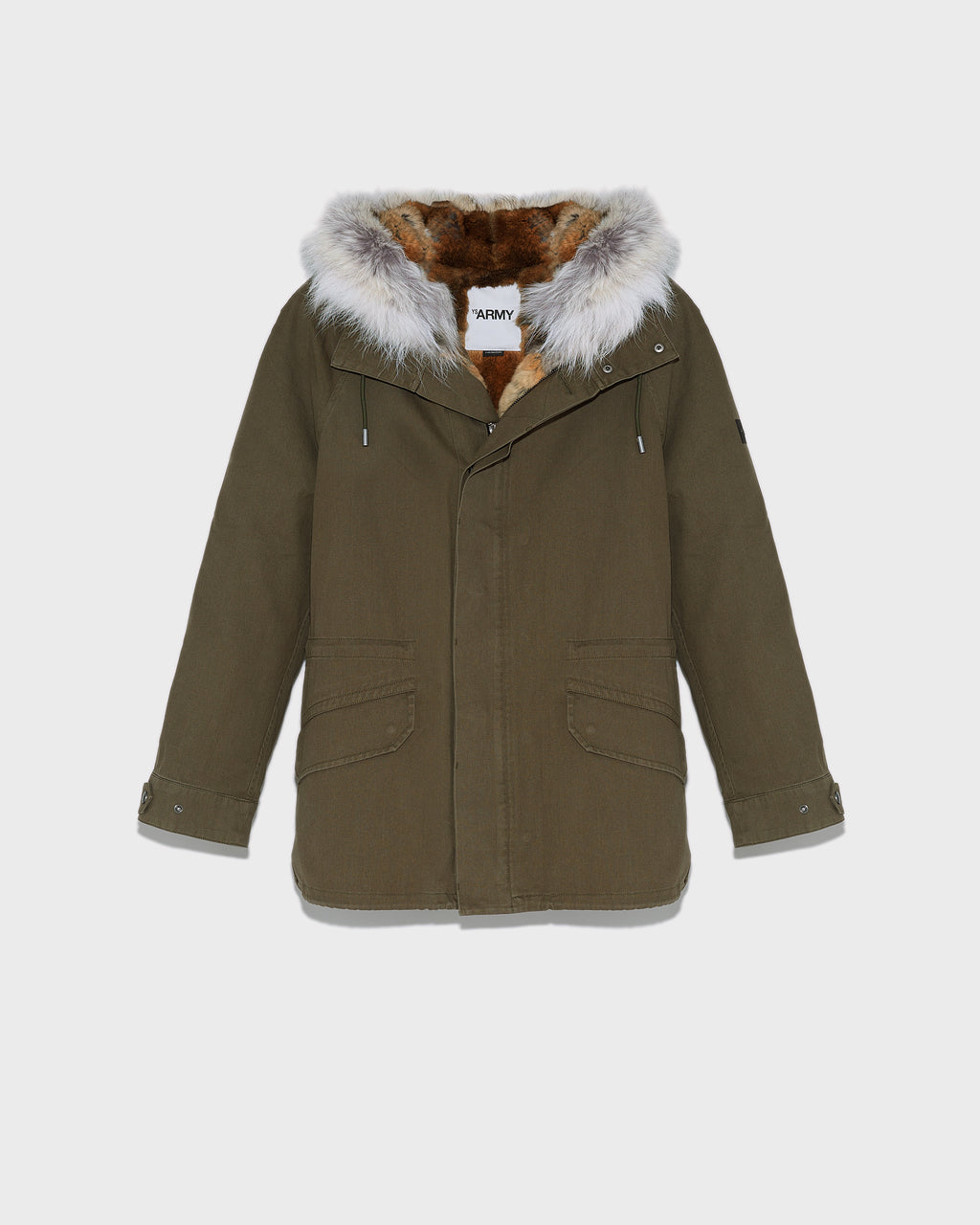 Short Iconic Parka In Cotton Gabardine And Fur - khaki - Yves Salomon –  Yves Salomon US