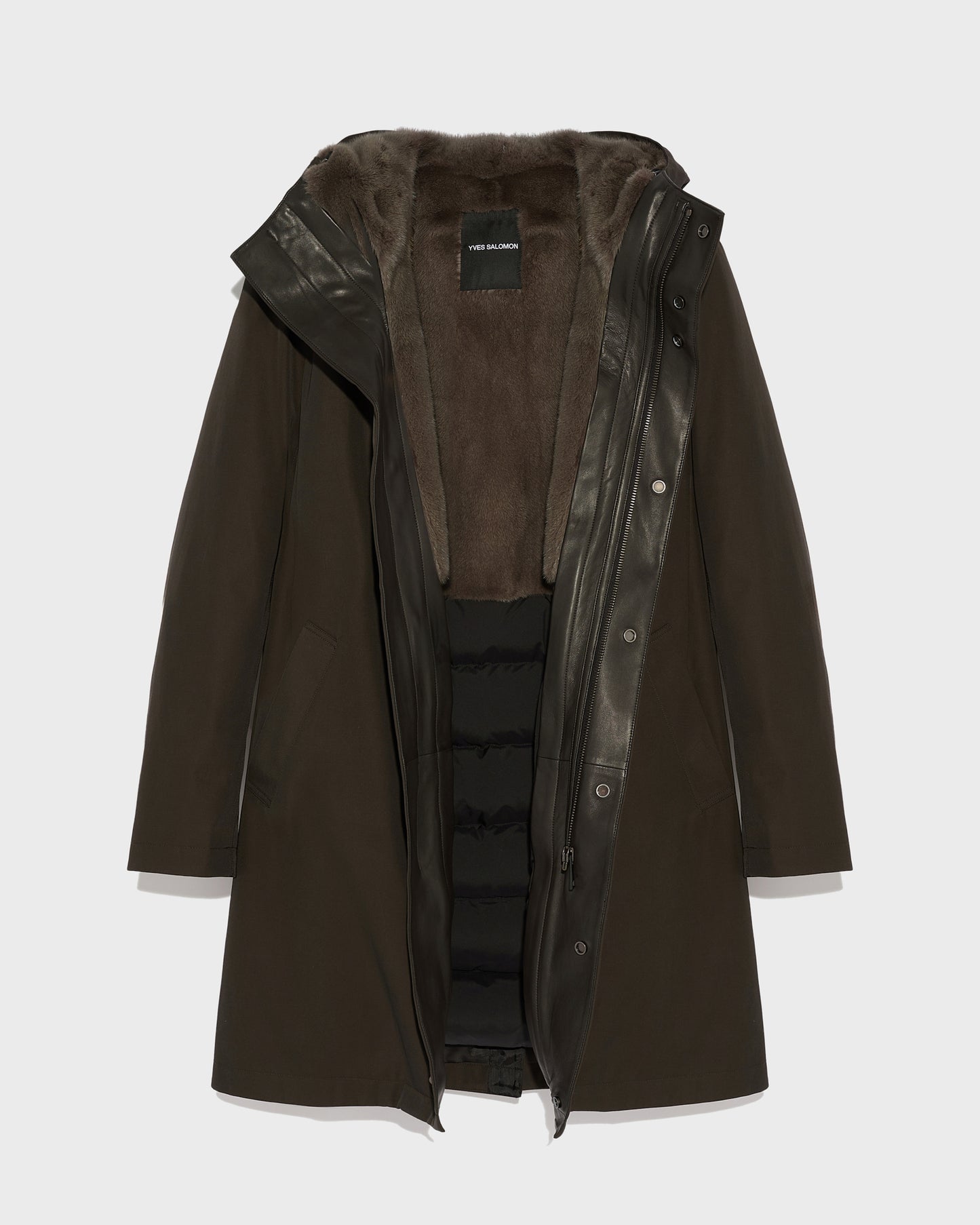 Hooded Coat In waterproof Gabardine And Mink fur -Yves Salomon