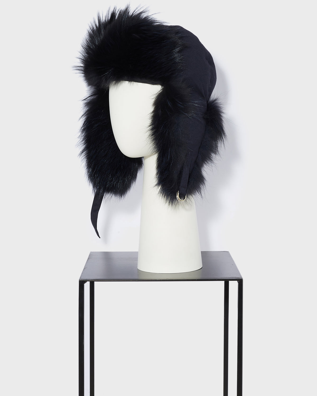 Flannel ushanka with fox fur - navy - Yves Salomon – Yves Salomon US