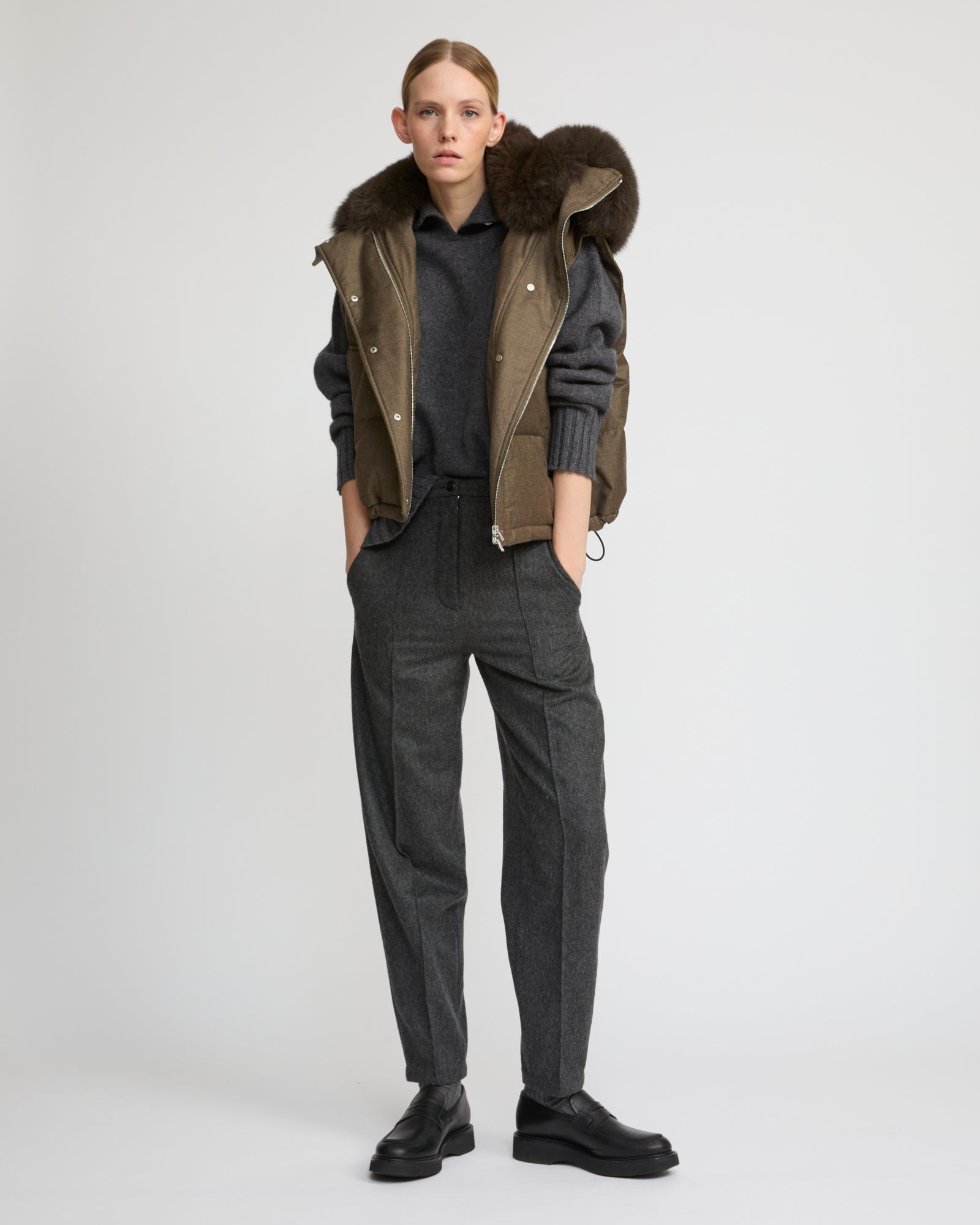 Flannel gilet with fox fur collar - Yves Salomon