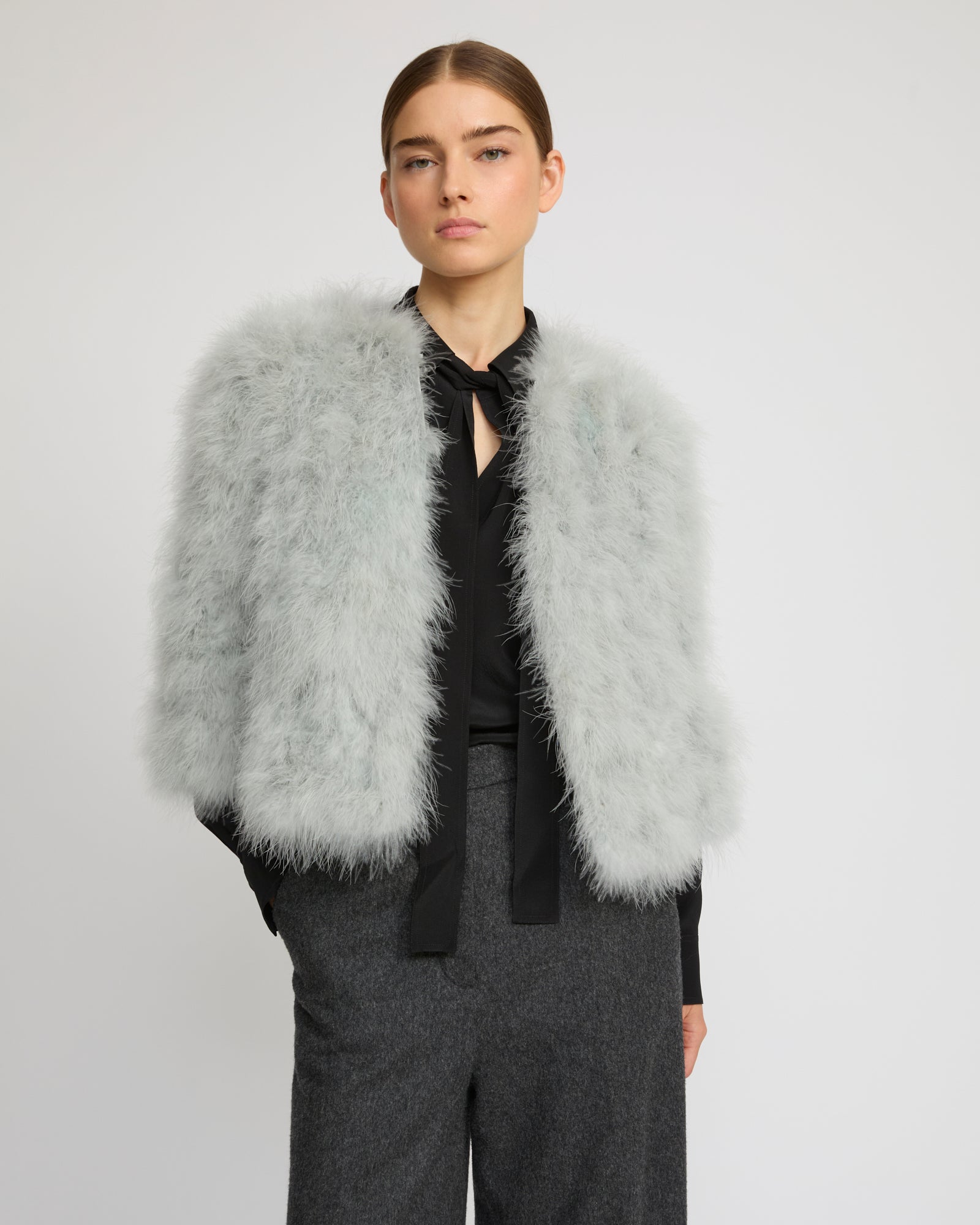 Short feather jacket grey Yves Salomon – Yves Salomon US