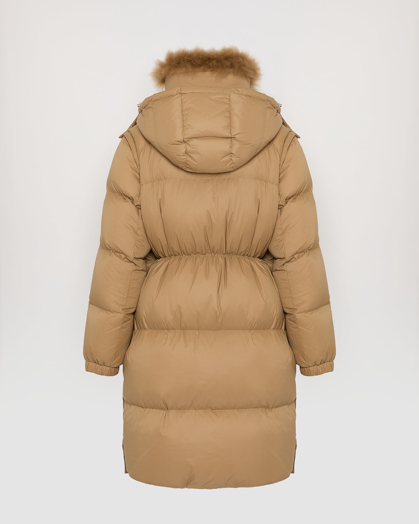 7/8 Long down jacket in water-repellent technical fabric with collar trim in fluffy lambswool - Yves Salomon