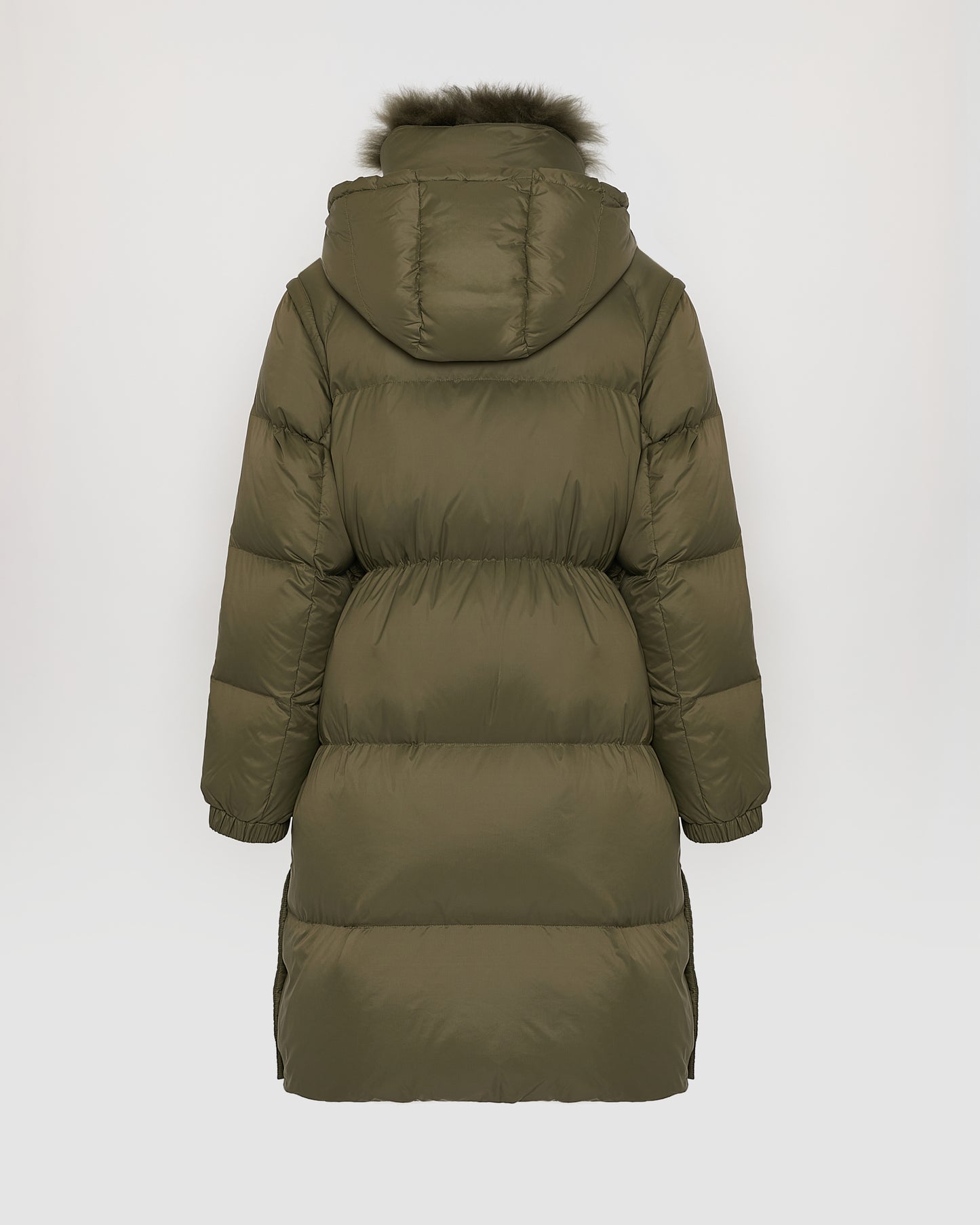 7/8 Long down jacket in water-repellent technical fabric with collar trim in fluffy lambswool - Yves Salomon