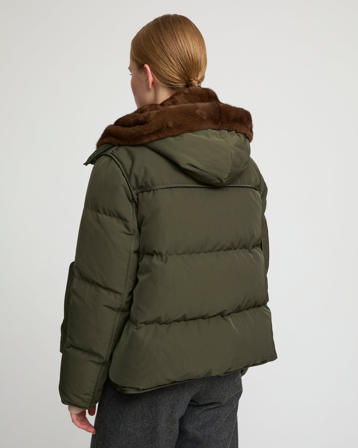Iconic "A" line down jacke with mink fur hooded bib - Yves Salomon