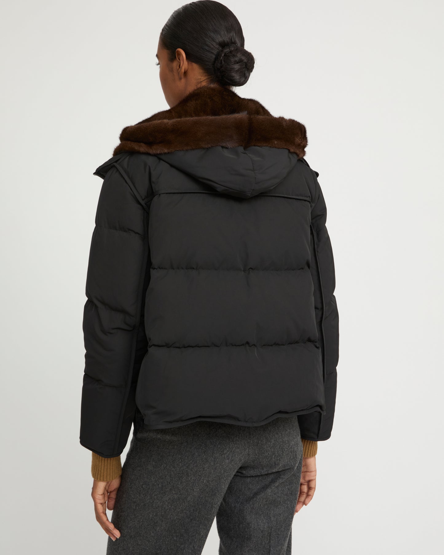 Iconic "A" line down jacke with mink fur hooded bib - Yves Salomon