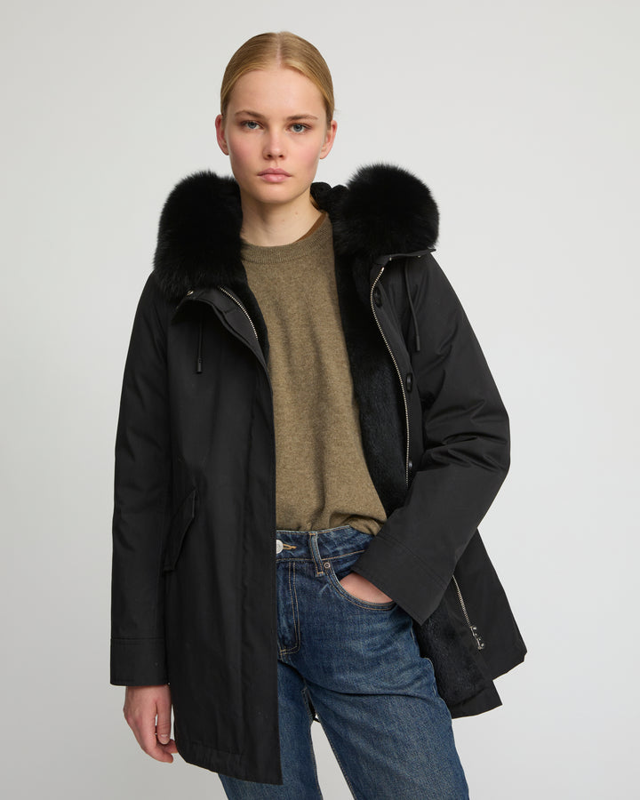 Short Iconic parka in waterproof cotton blend with fox and rabbit fur - Yves Salomon