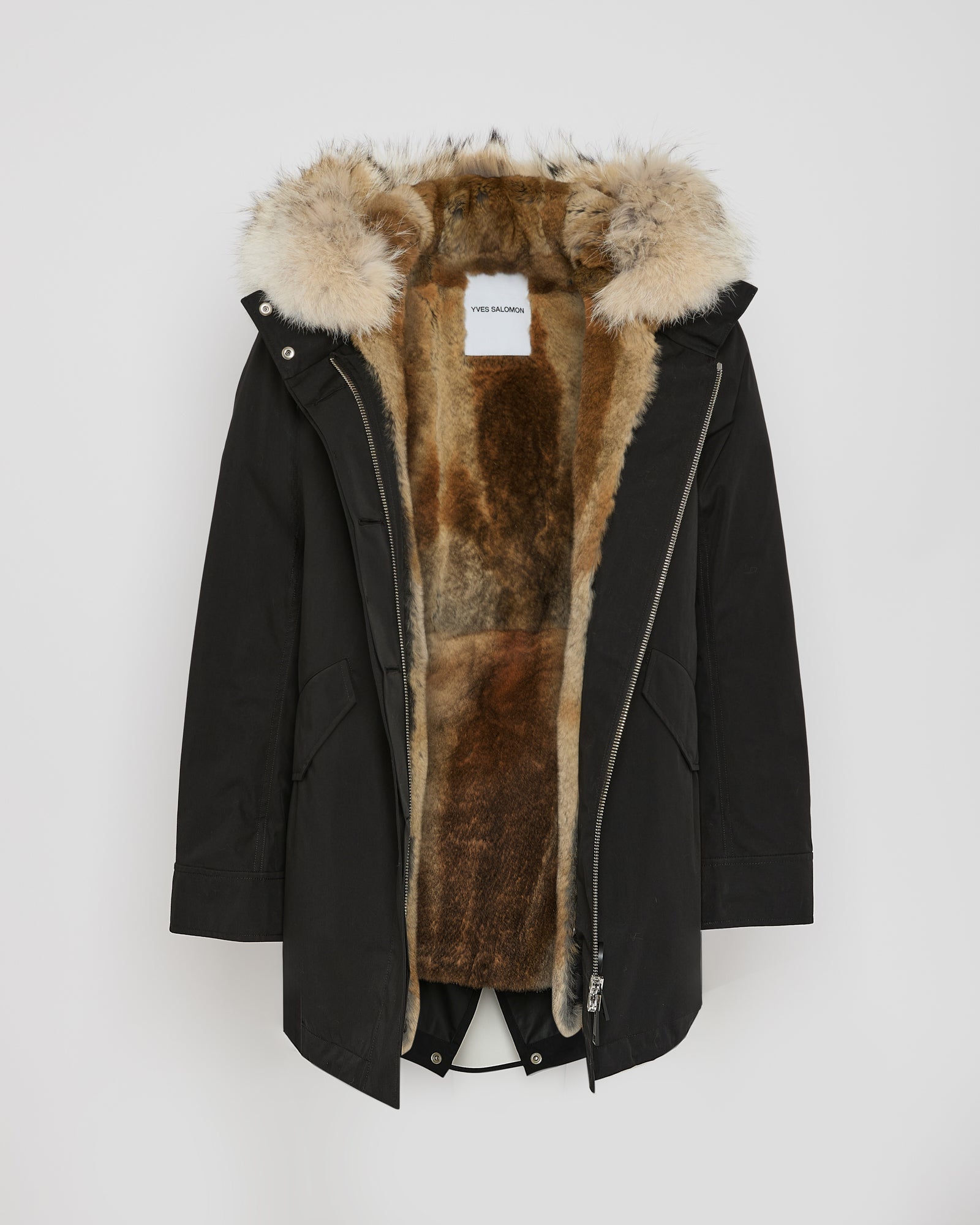 Short parka in technical fabric, rabbit and coyote fur - Yves Salomon