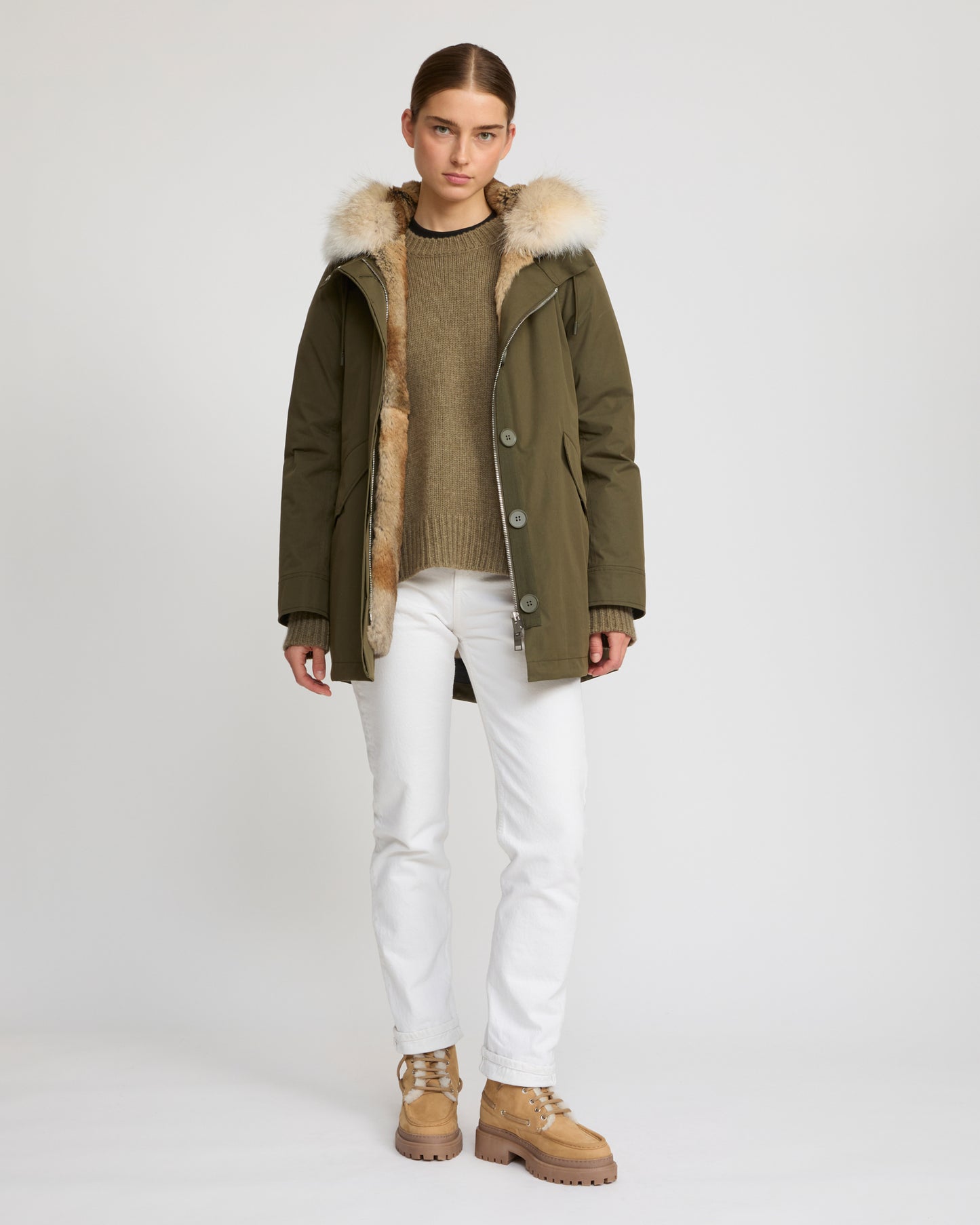 Short parka in technical fabric, rabbit and coyote fur - Yves Salomon