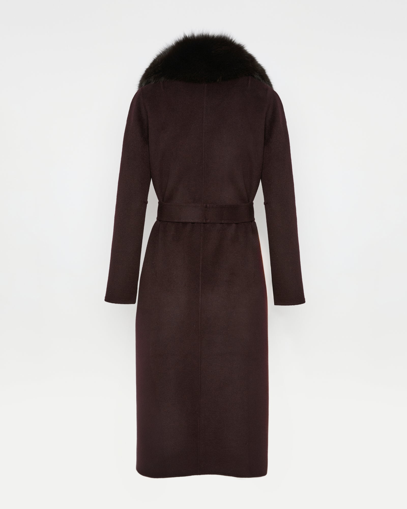 Belted coat in cashmere wool with fox fur collar and lapel -Yves Salomon