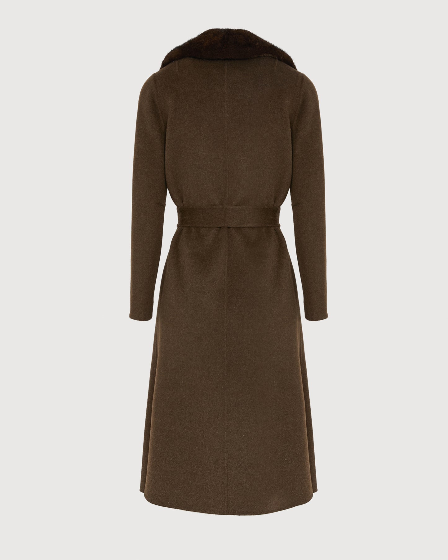 Belted coat in cashmere wool with mink fur collar and over-pockets - Yves Salomon