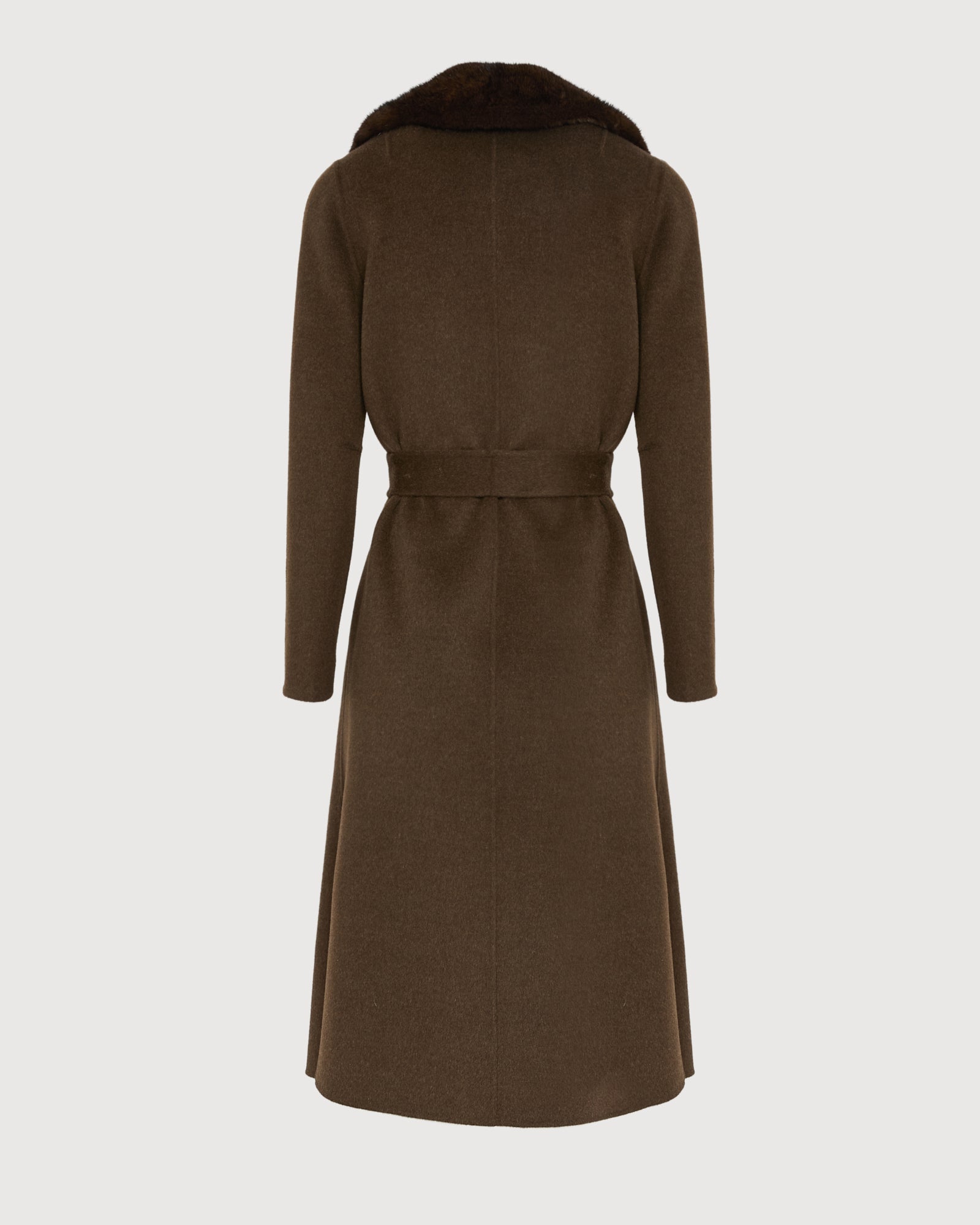 Belted coat in cashmere wool with mink fur collar and over-pockets - Yves Salomon