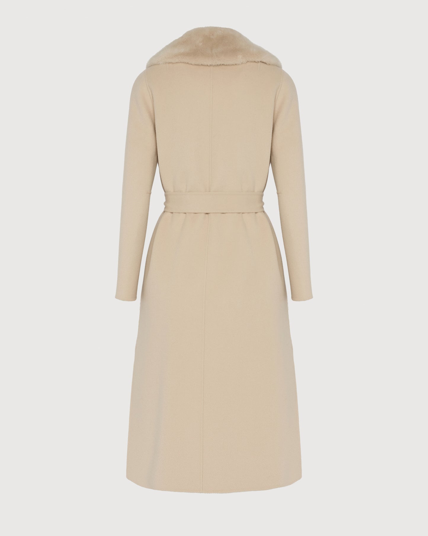 Belted coat in cashmere wool with mink fur collar and over-pockets - Yves Salomon