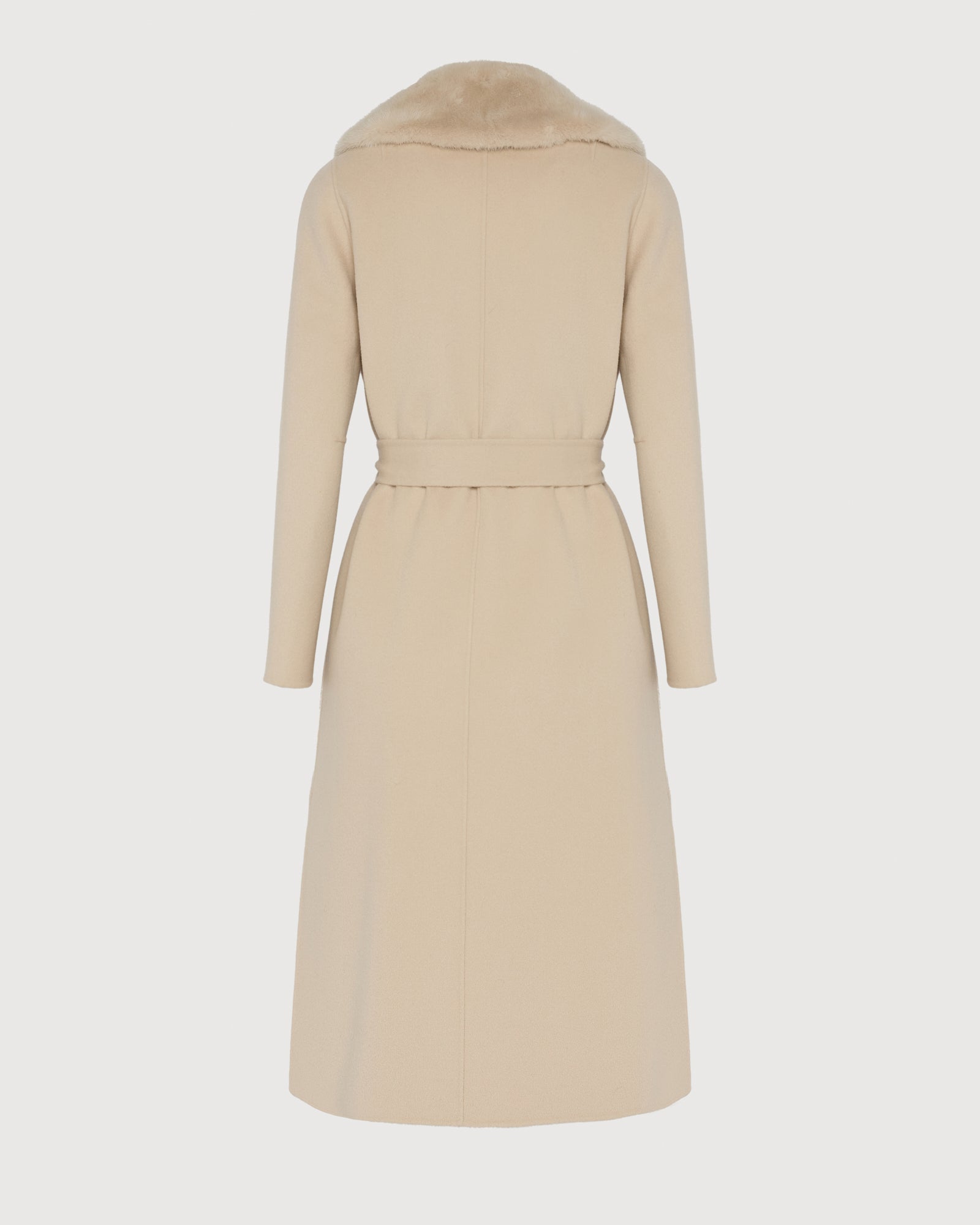 Belted coat in cashmere wool with mink fur collar and over-pockets - Yves Salomon
