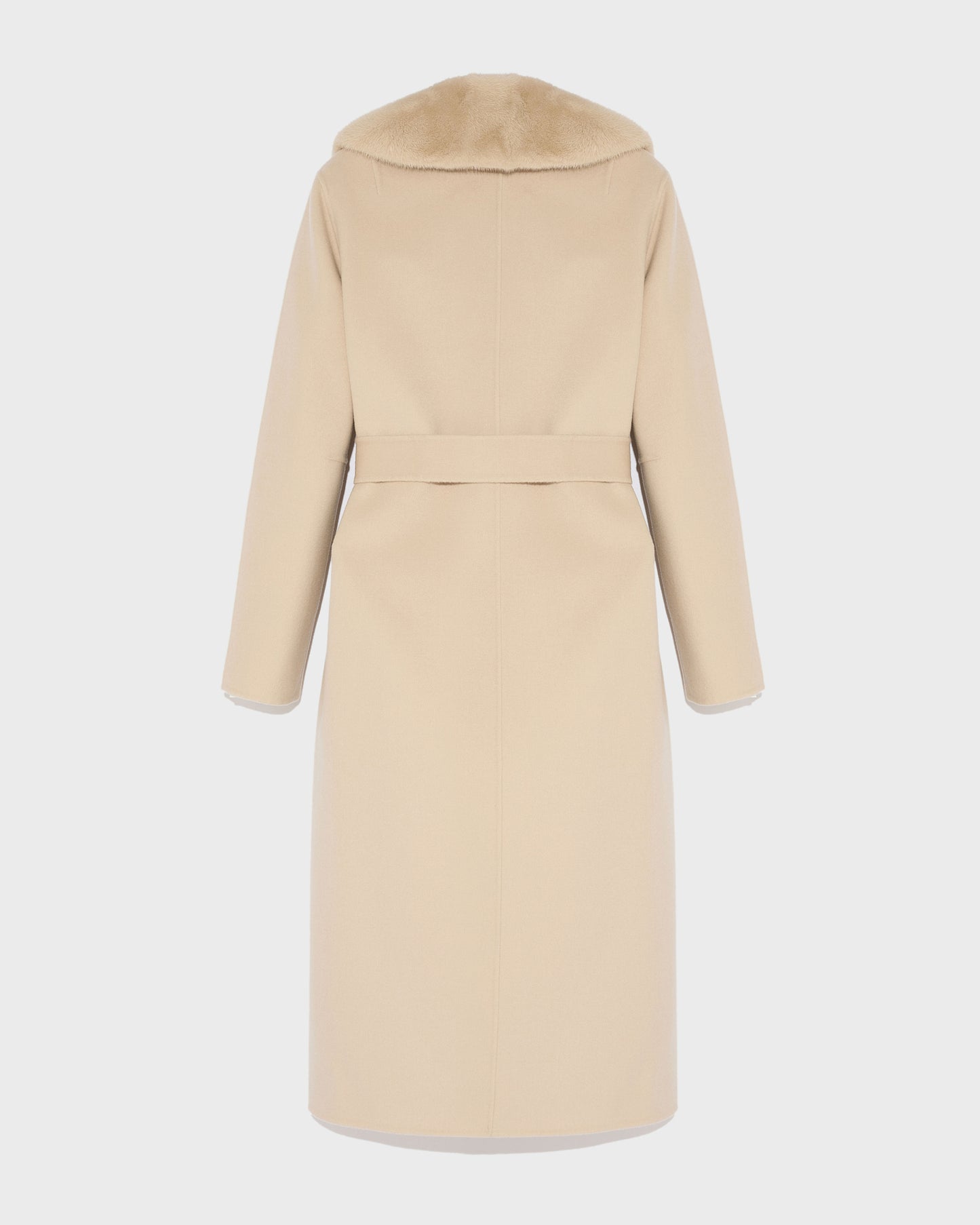 Belted coat in cashmere wool with mink fur collar and over-pockets -Yves Salomon