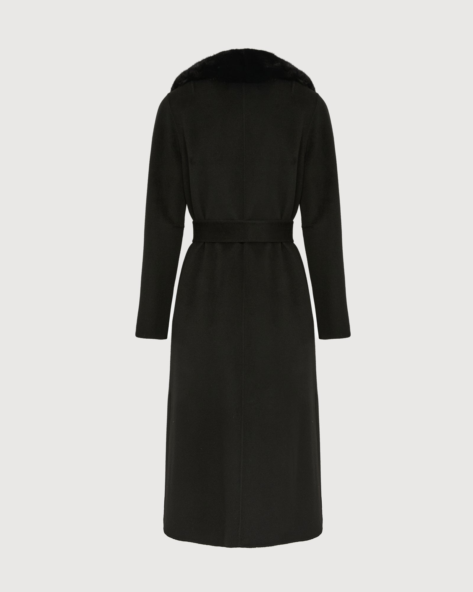 Belted coat in cashmere wool with mink fur collar and over-pockets - Yves Salomon