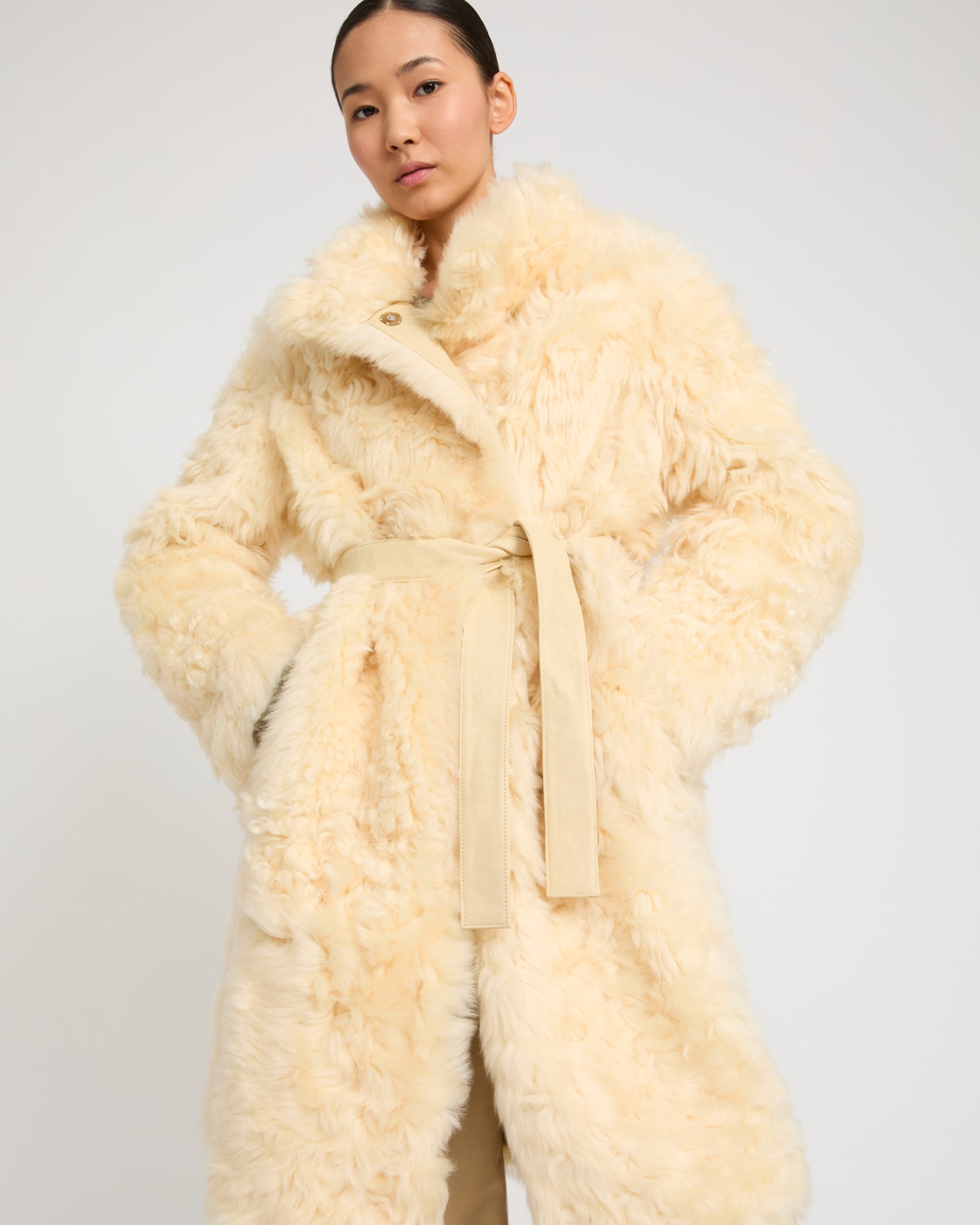 Reversible coat in Toscana lambskin - yellow beige - Winter sale