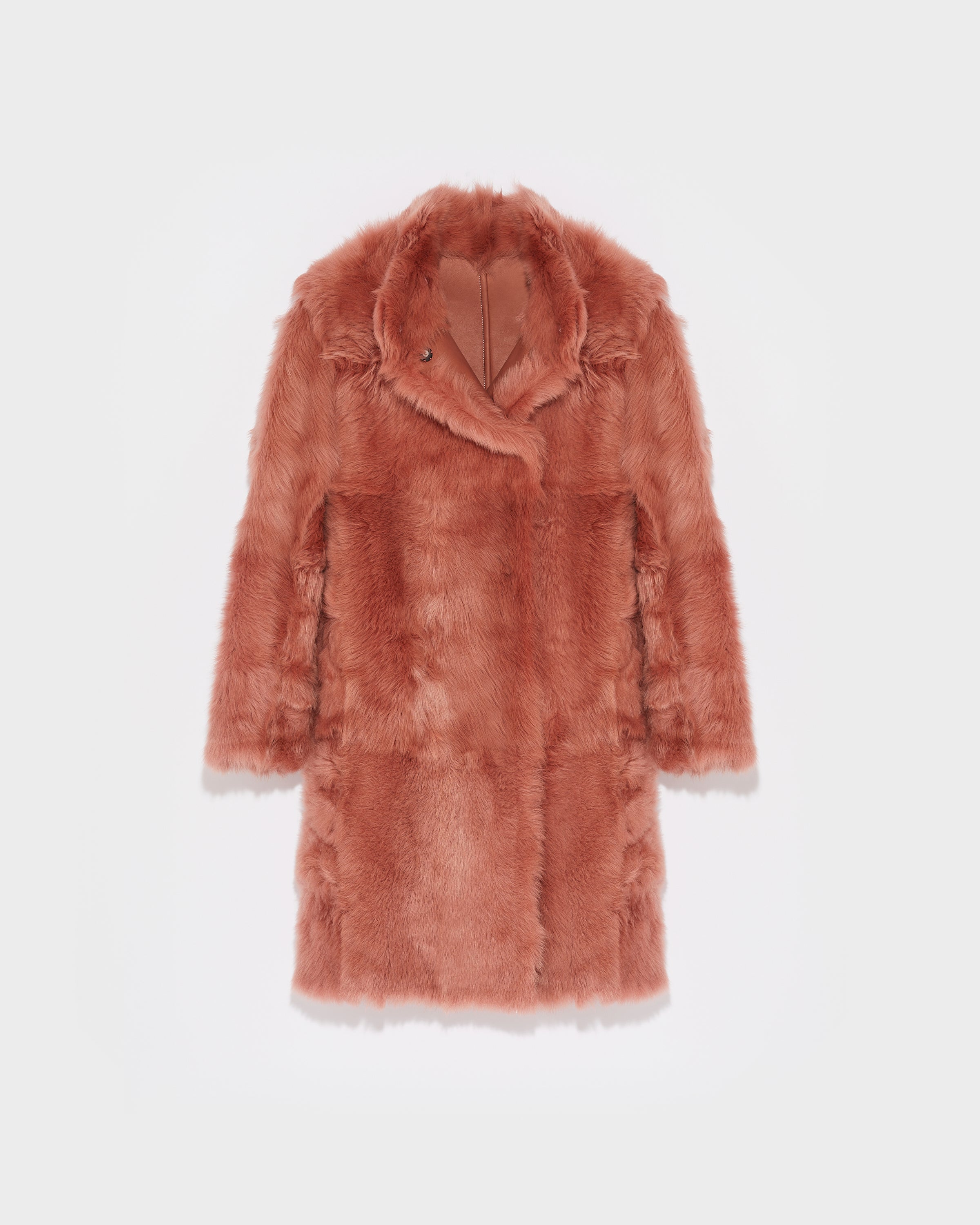 Reversible belted coat in Toscana lambskin - pink - Winter sale