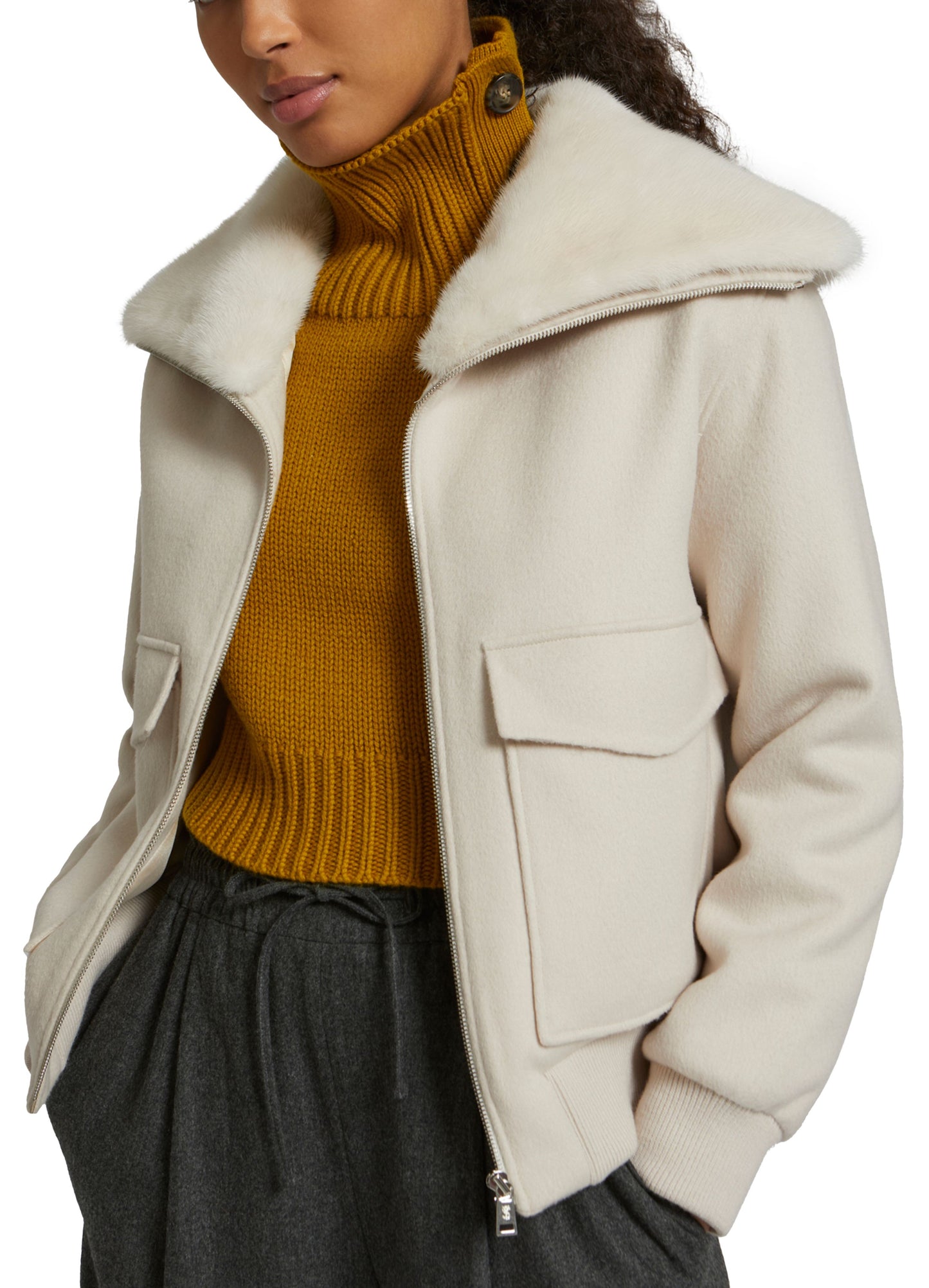 Cashmere wool jacket with mink fur collar -Yves Salomon