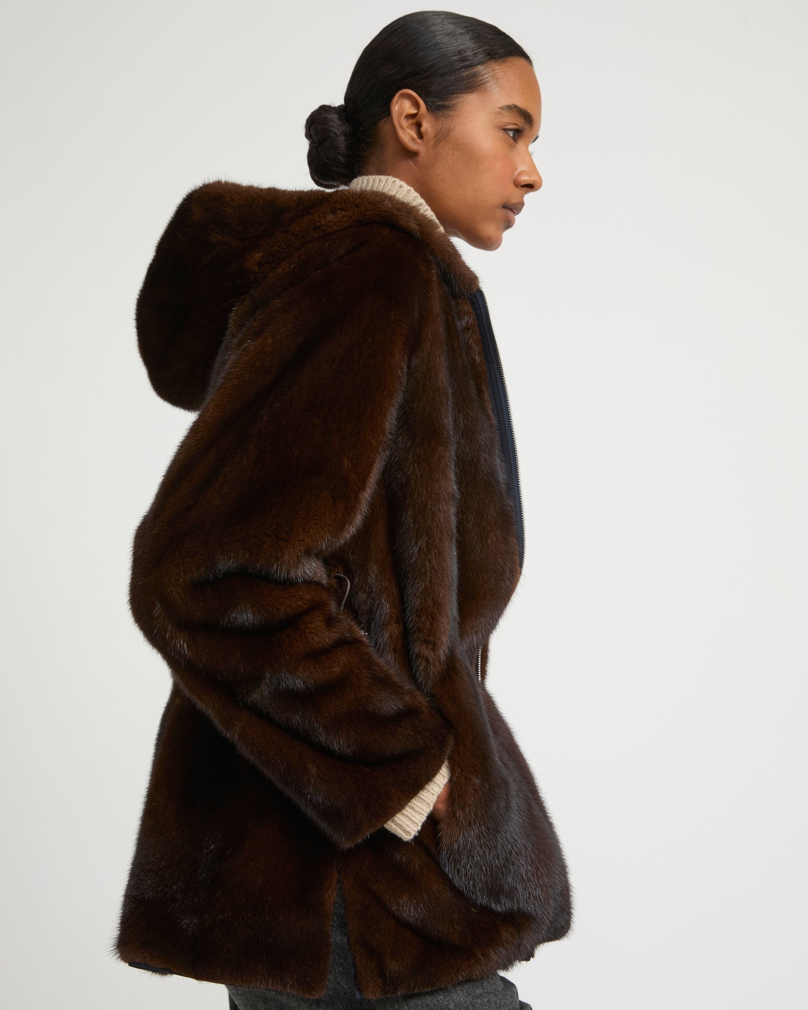 Hooded blouson in mink fur reversible technical fabric - Yves Salomon