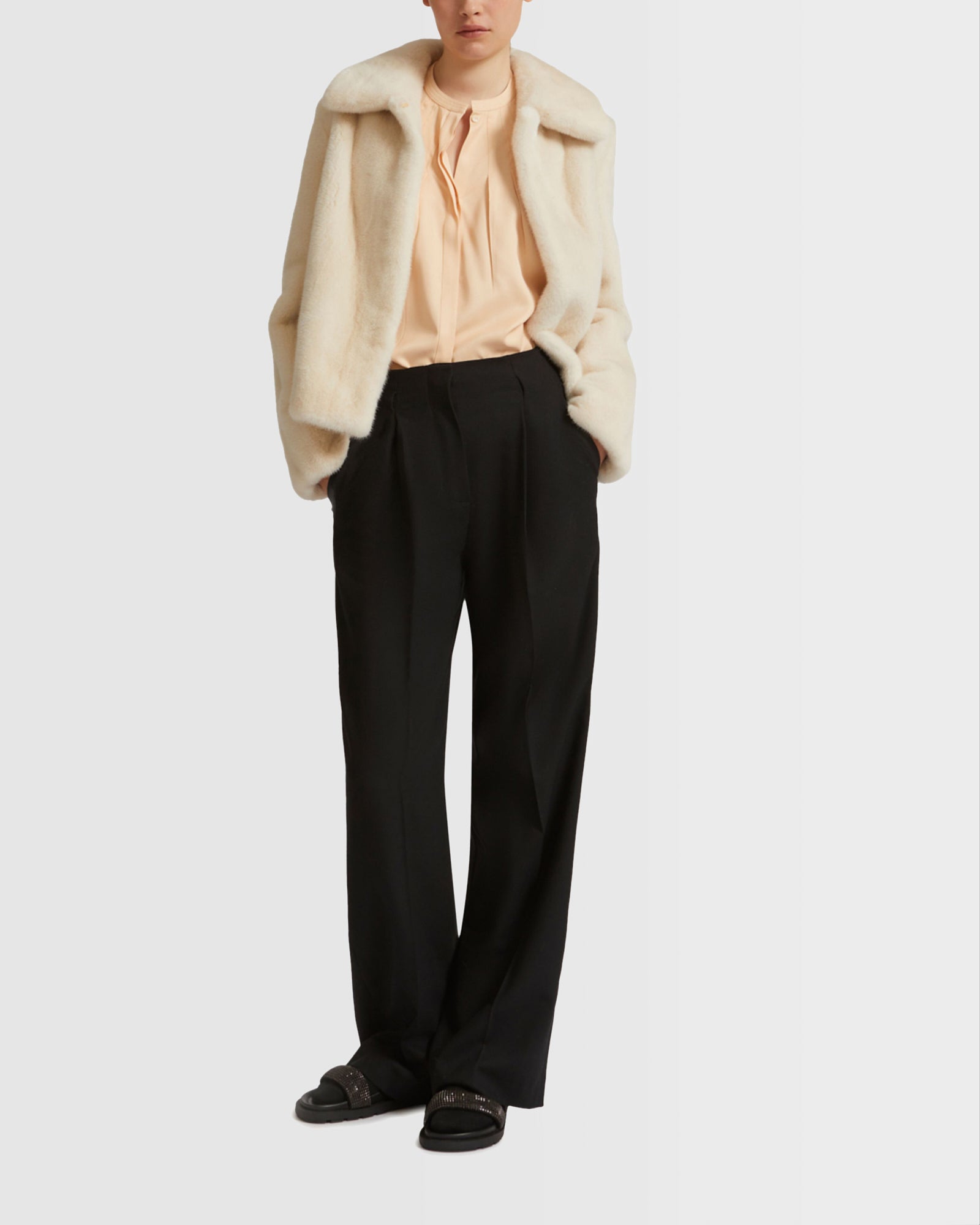 Short Jacket In Long-haired Mink Fur - White - Yves Salomon 34 Short Jacket In Long-haired Mink Fur - White - Yves Salomon 34