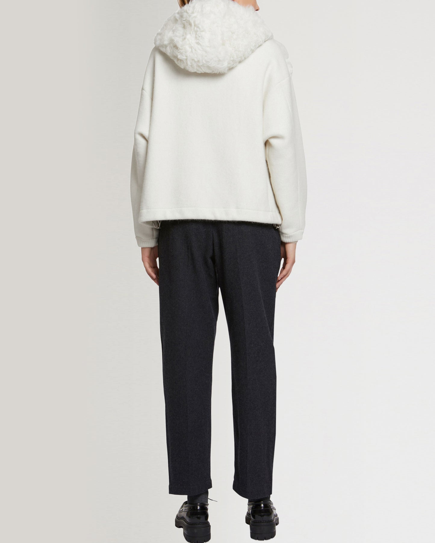 Winter sale & boxing day Yves Salomon -Hooded jacket in knit and curly lamb